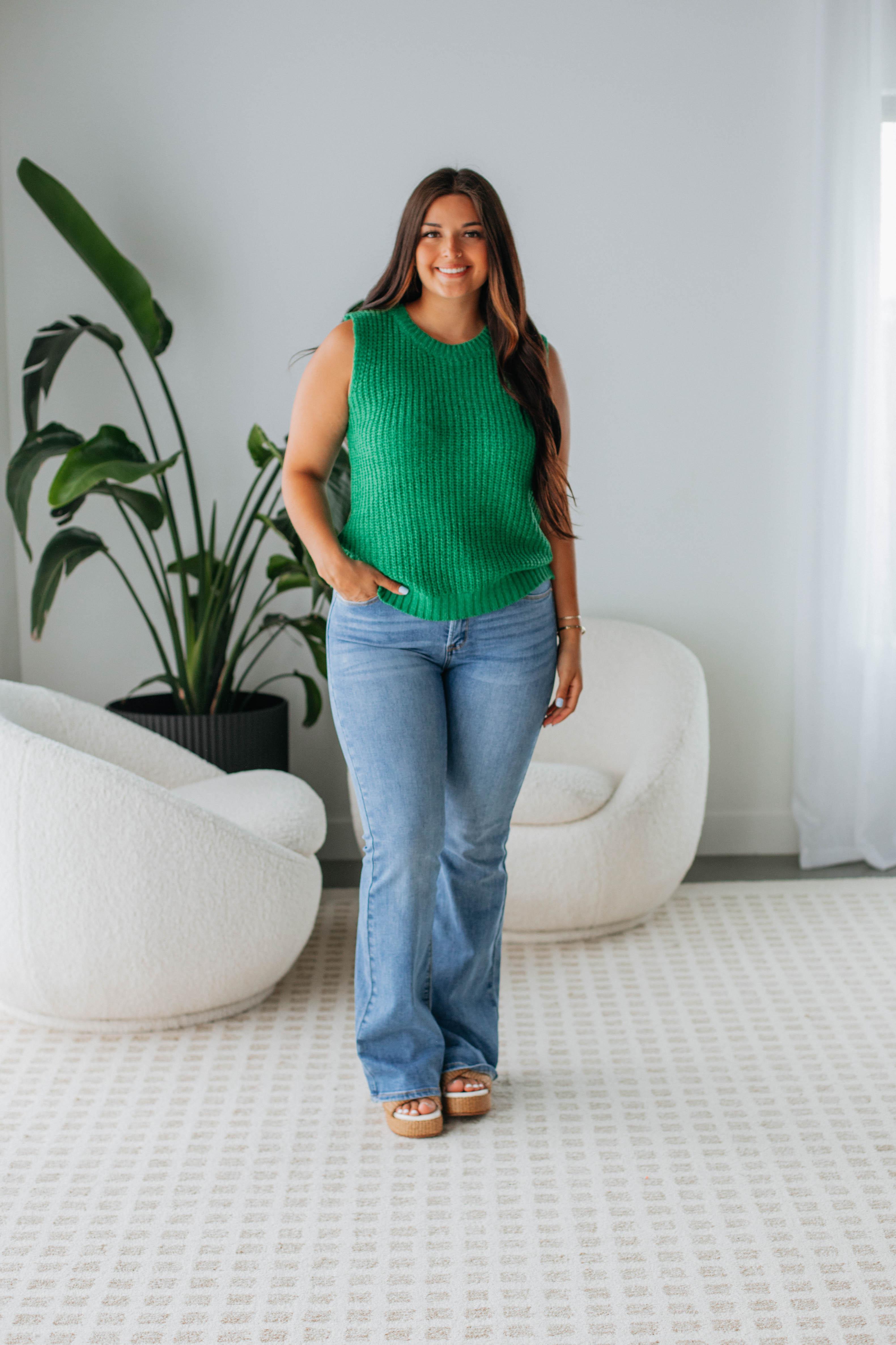 Hanlen Knit Tank Top for Women - Soft Stretchy Kelly Green Sleeveless Shirt - Perfect for Summer, Yoga, and Casual Wear