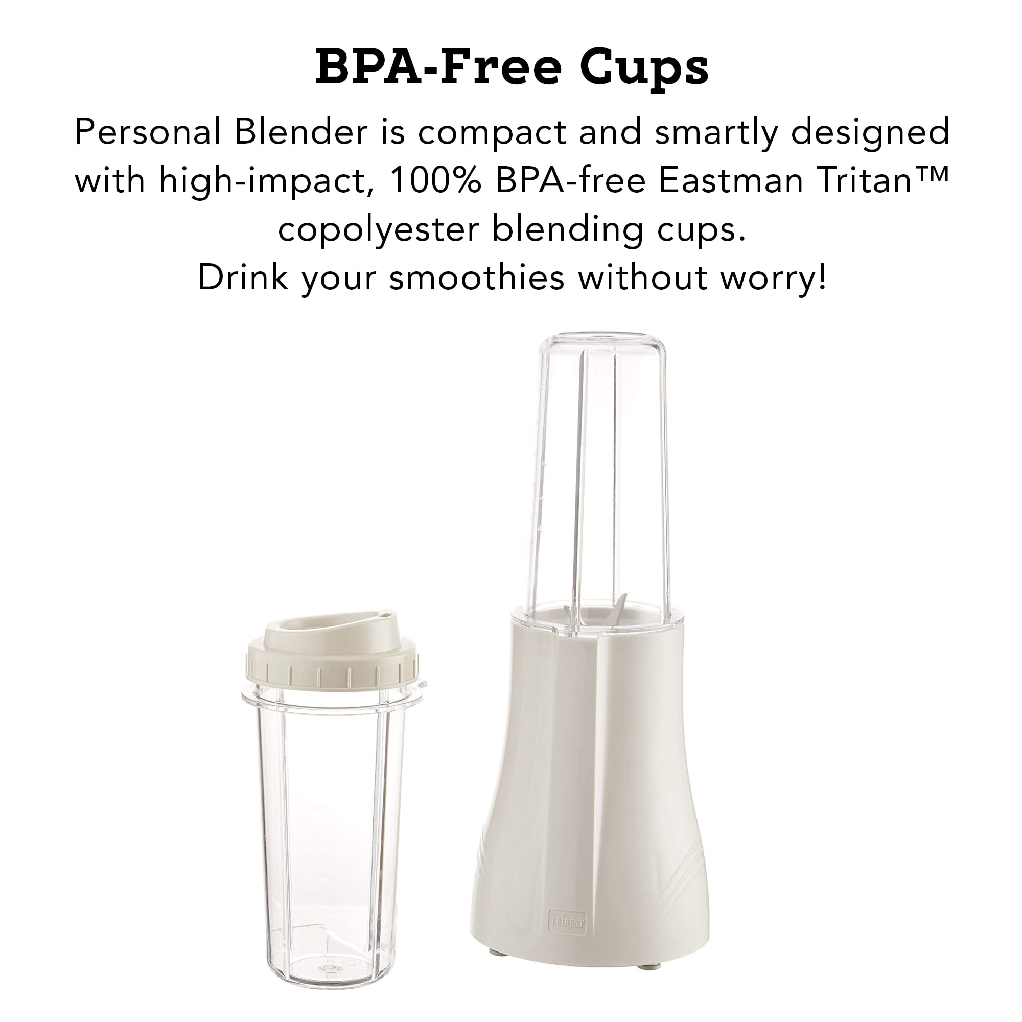 Tribest PB-150 Personal Blender for Protein Shakes, Smoothies & Meal Prep - 20oz Portable Blender Cups with Leakproof Lid - Compact Countertop Blender for Home, Gym & Office - White Large