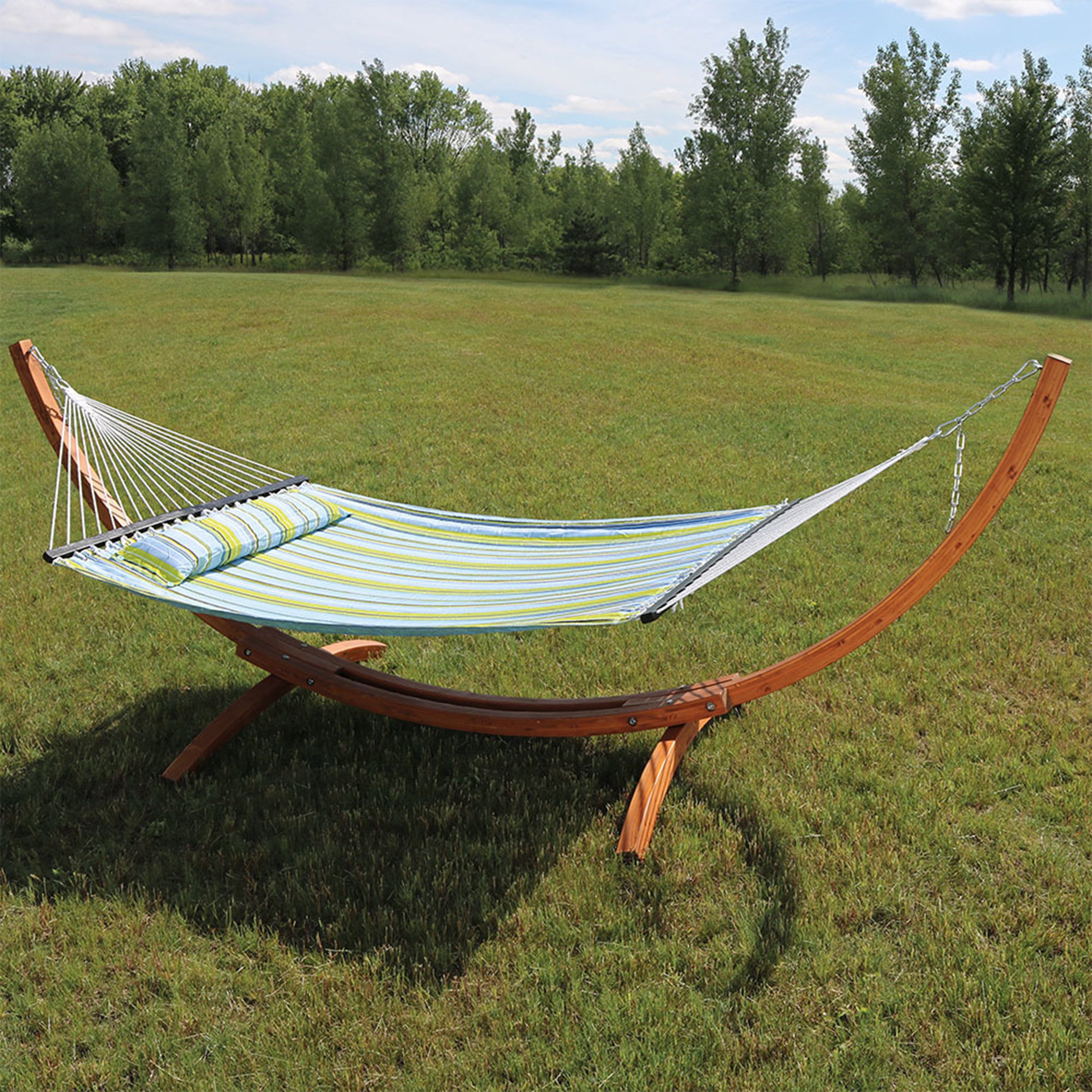 Sunnydaze 2 Person Double Rope Hammock with Wooden Stand - Outdoor Patio, Backyard, Beach & Camping Relaxation for Couples