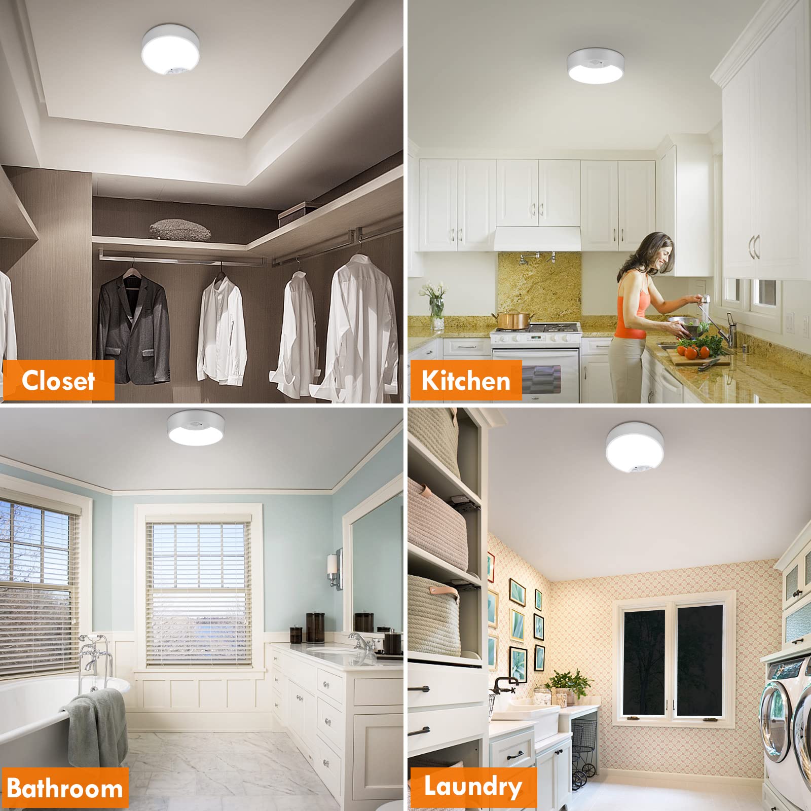 BLS Motion Sensor Ceiling Light with Remote - 120 LED Battery Operated Wireless Light, 400LM Motion Activated Closet Light for Shed, Laundry, Stairs, Garage, Bathroom, Shower & Porch - Perfect for Dark Spaces & Hands-Free Lighting
