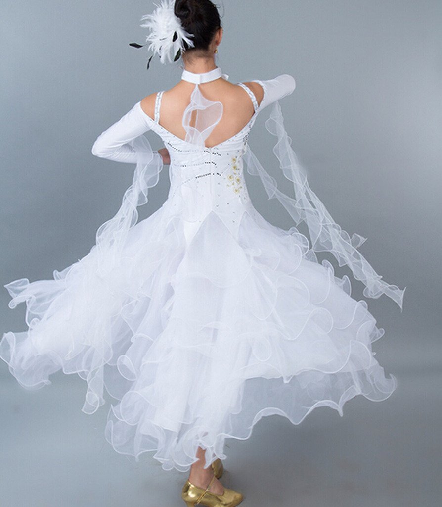 Elegant Women's Ballroom Dance Dress for Waltz, Tango & Smooth - Standard Competition Gown (White, Medium) | Perfect for Dance Competitions, Performances & Social Dancing