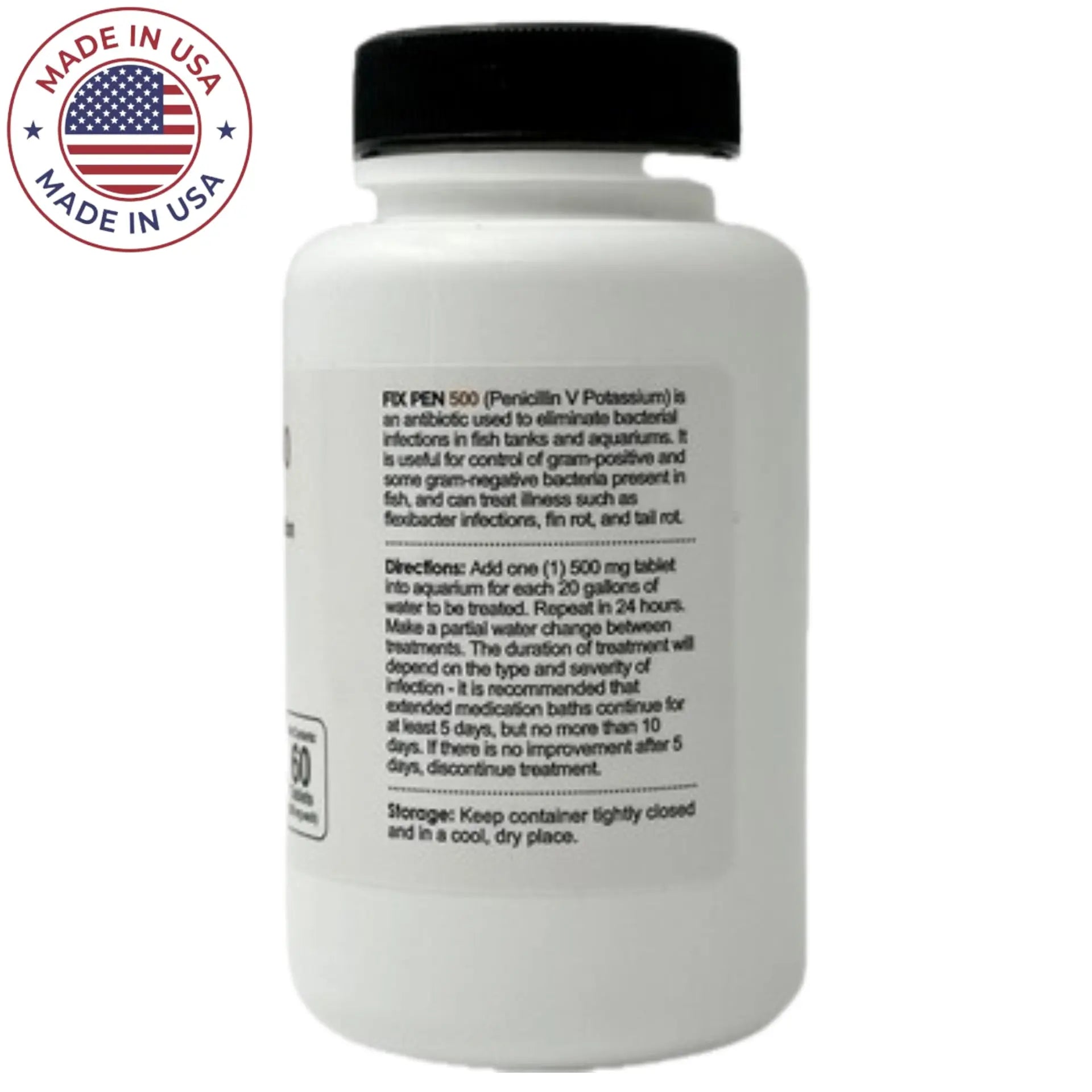 Fish Aid Penicillin 500mg - 60 Antibiotic Fish Tablets for Bacterial Infections | Treats Fin Rot, Popeye & Ulcers in Aquarium Fish | Pond & Tank Water Treatment