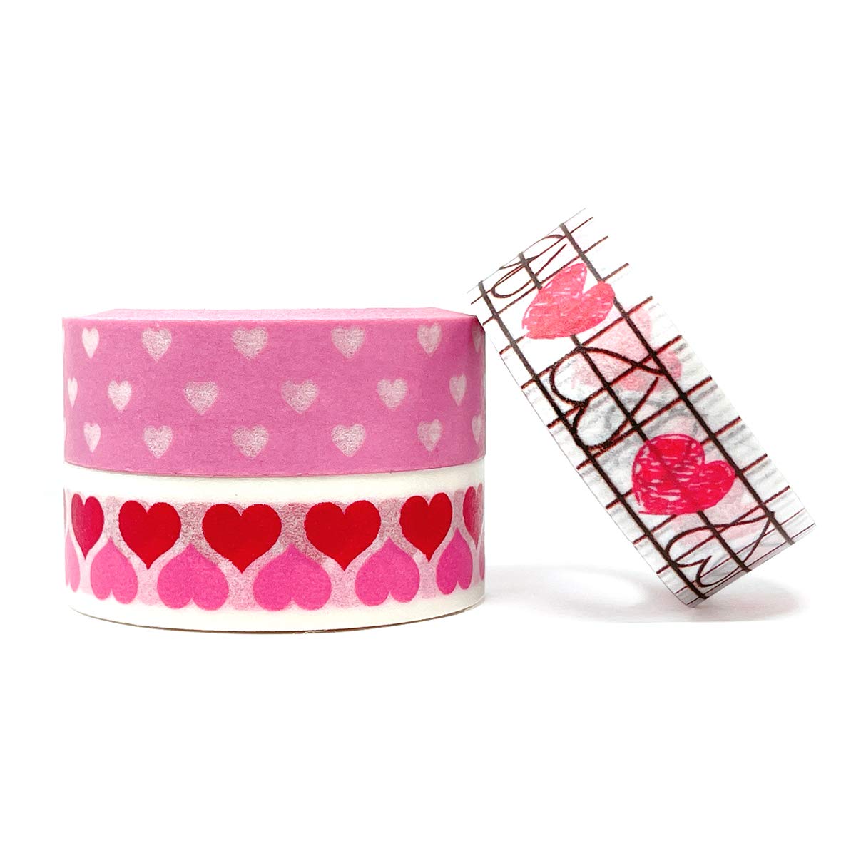 Allydrew Valentine Hearts Washi Tape Set - 3 Pack Decorative Masking Tapes for Scrapbooking, Journaling, Gift Wrapping & DIY Crafts