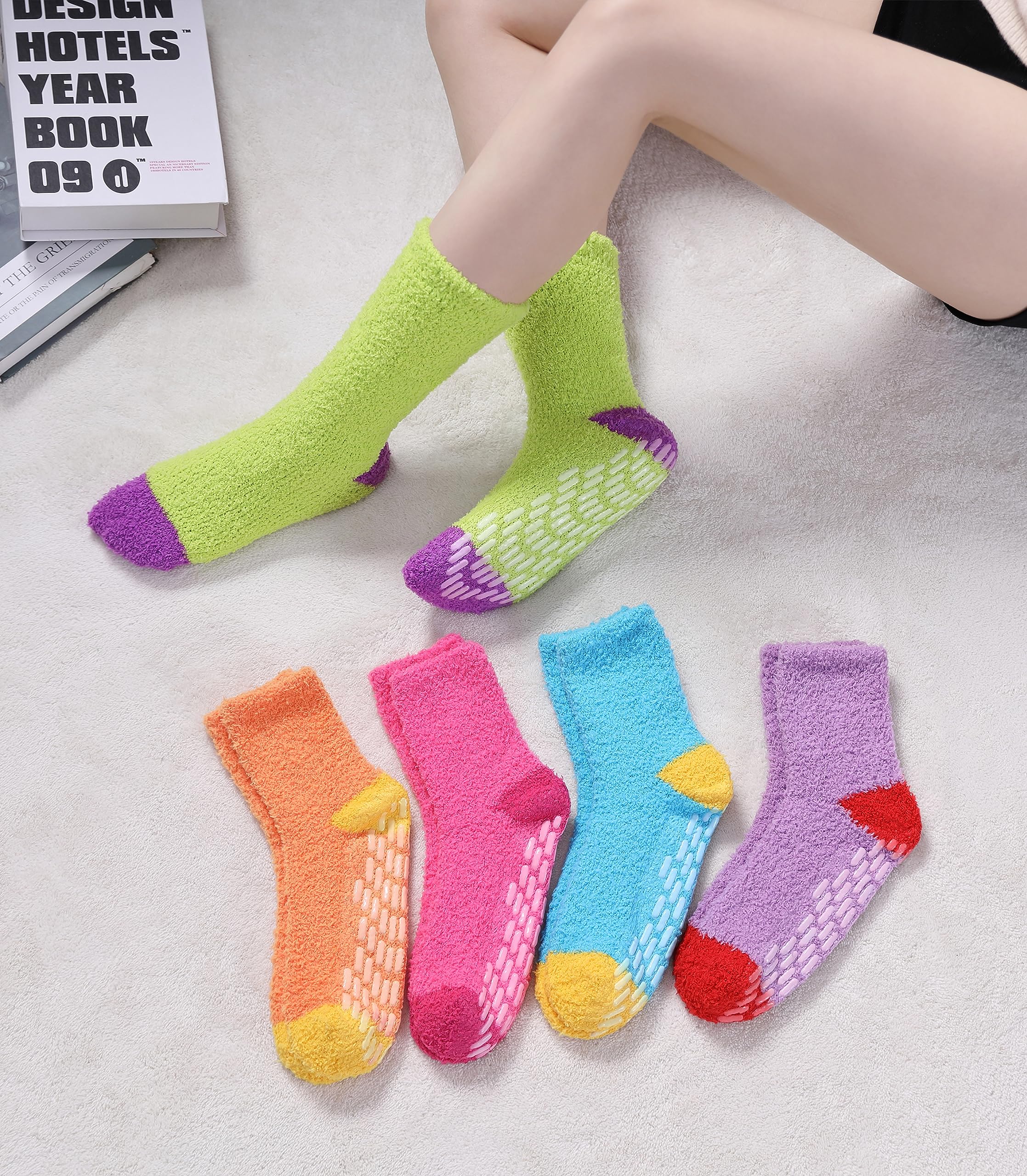 Non-Slip Fuzzy Socks with Grips for Women - Cozy Anti-Skid Hospital Slipper Socks for Nurses, Patients & Home Use - Warm Winter House Socks for Indoor Comfort