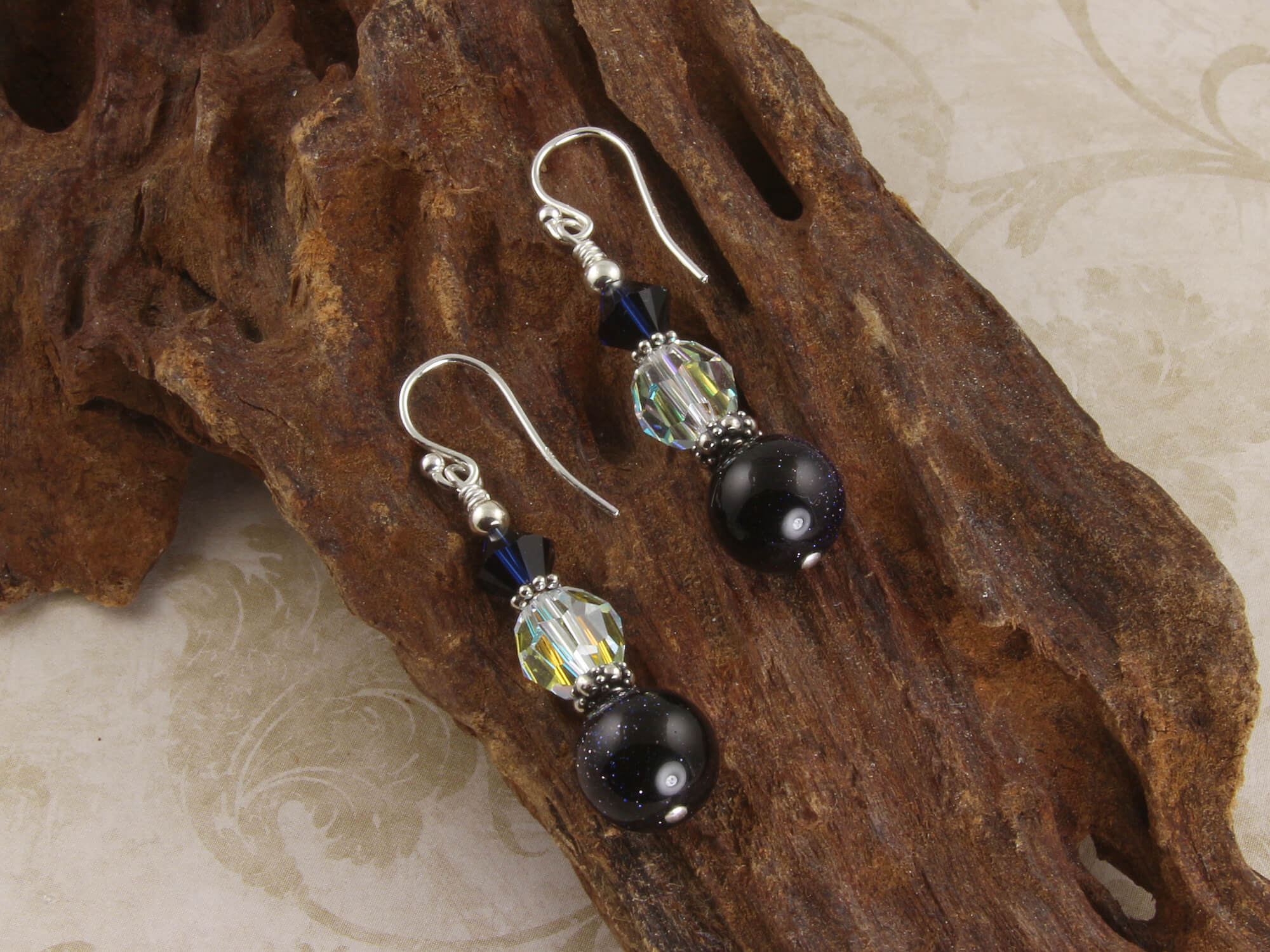 Blue Goldstone Crystal Beaded Earrings for Women - Handmade Boho Chic Dangle Earrings for Party, Wedding & Everyday Wear | Healing Stone Jewelry Gift
