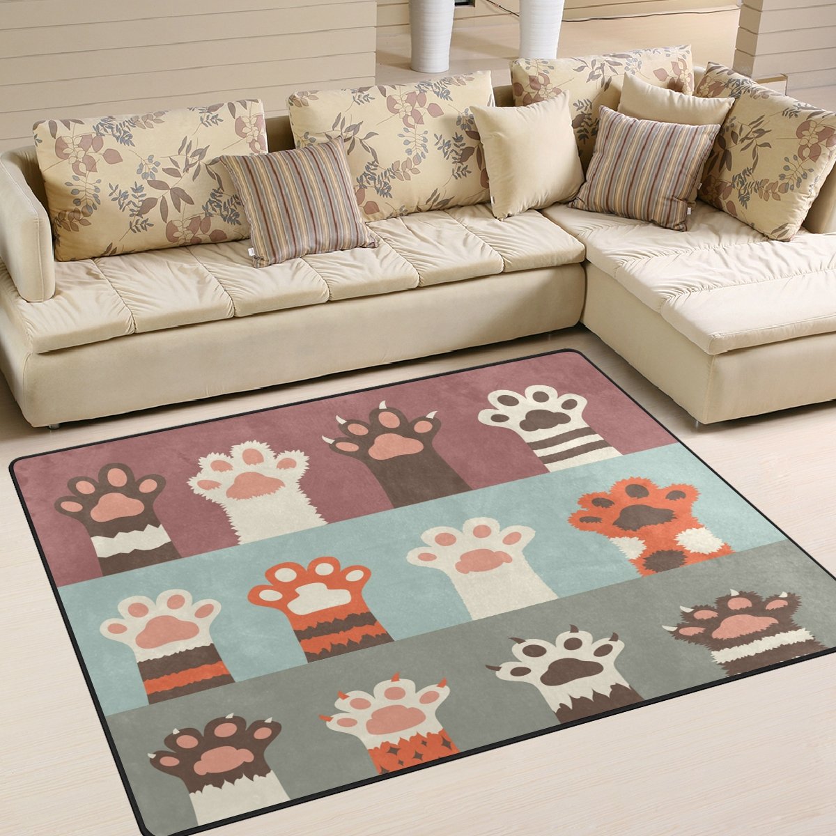 ALAZA Funny Cartoon Cat Paw Print Non-Slip Area Rug - 5'3