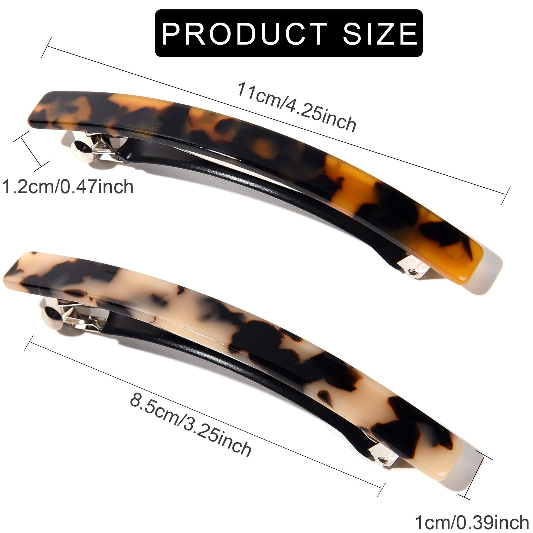 FSMILING Long Skinny Barrettes Hair Clips - Large Automatic Tortoise Shell Hair Slides for Women & Girls (4 Pack) - Perfect for School, Work & Special Occasions