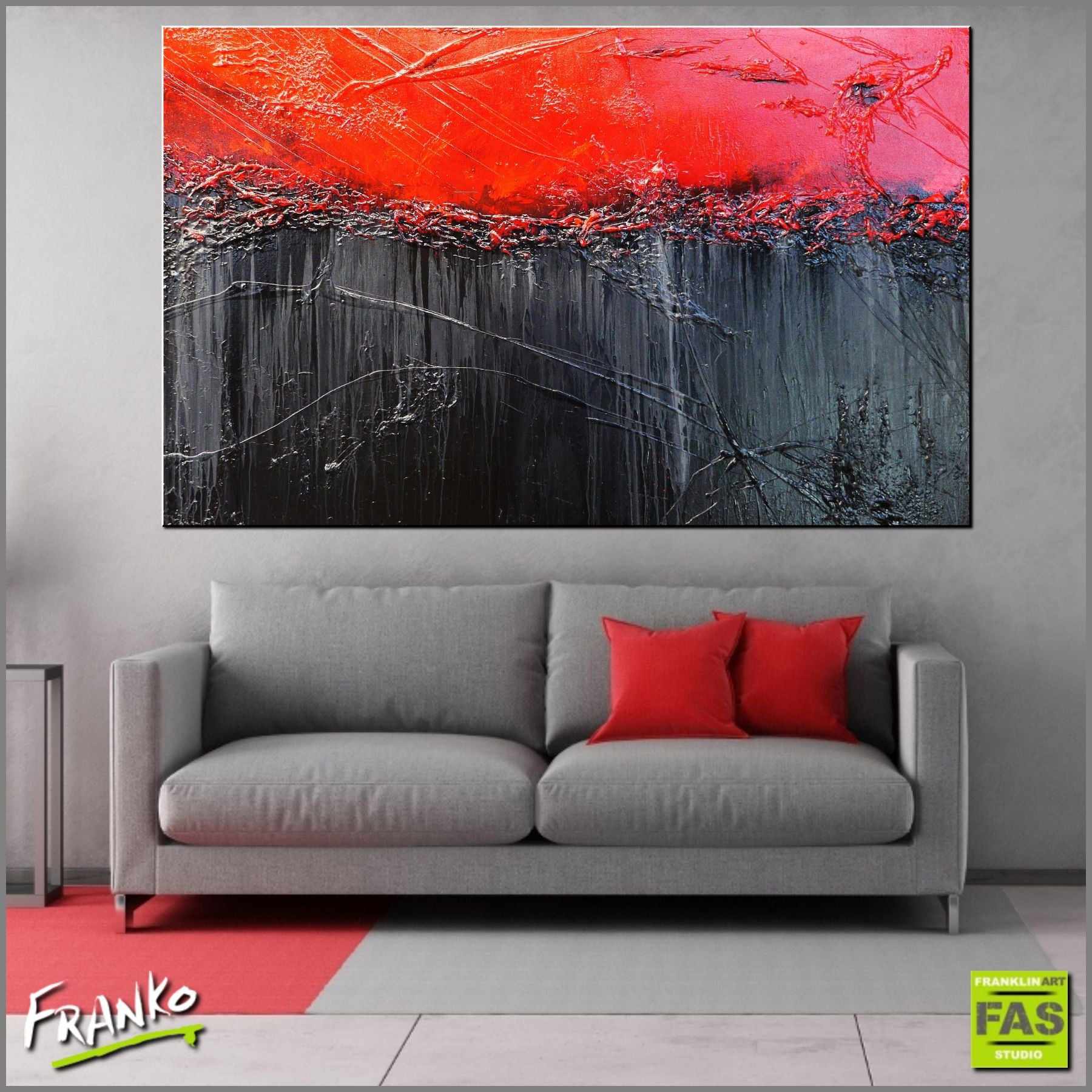 160cm x 100cm Red and Black Textured Abstract Canvas Art - Modern Wall Decor for Living Room, Bedroom & Office