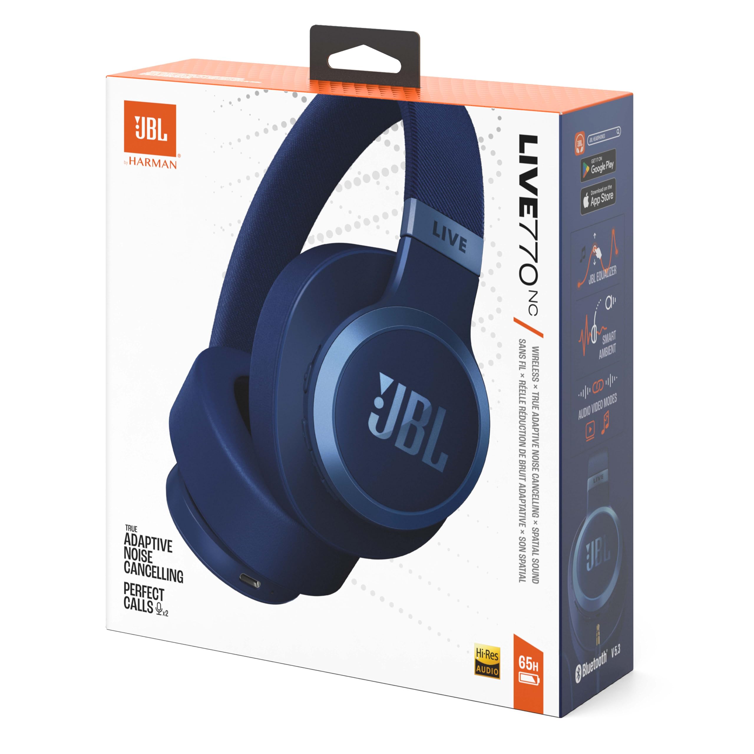 JBL Live 770 NC Wireless Over-Ear Headphones with Active Noise Cancelling, 65-Hour Battery Life & Bluetooth - Perfect for Travel, Work & Music Lovers (Blue)