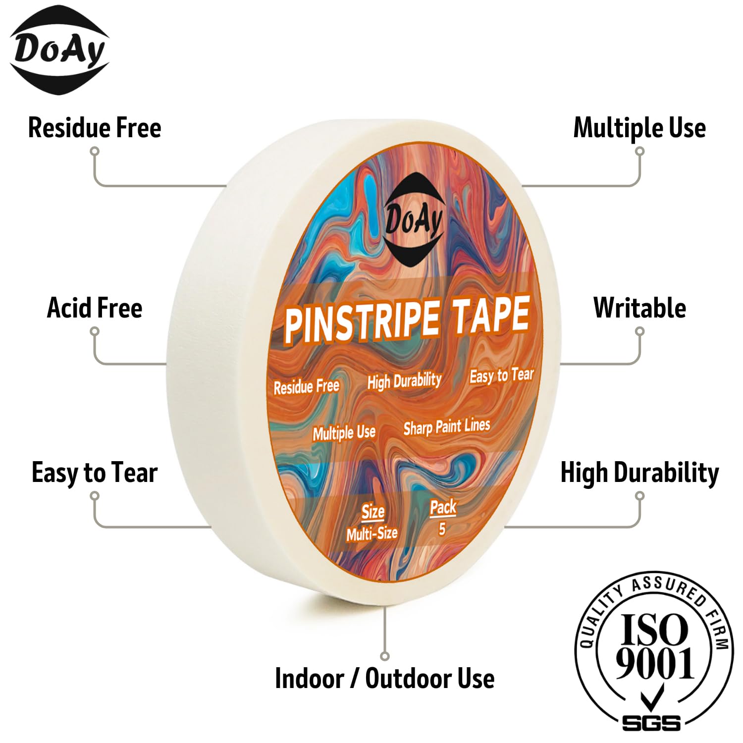 Premium 5-Roll Pinstripe Masking Tape Set (1/16
