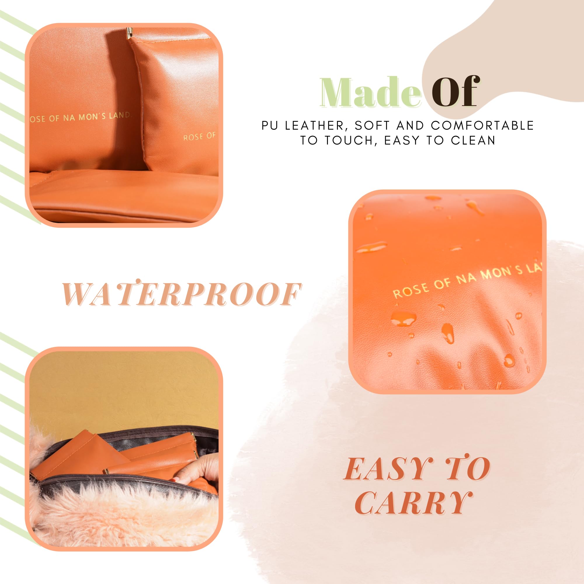 Waterproof Cosmetic Bag for Women - Travel Makeup Organizer Pouch with Sunglasses Case | Pack of 3 Brown Makeup Bags | Perfect for Purse, Gym, Travel & Daily Use