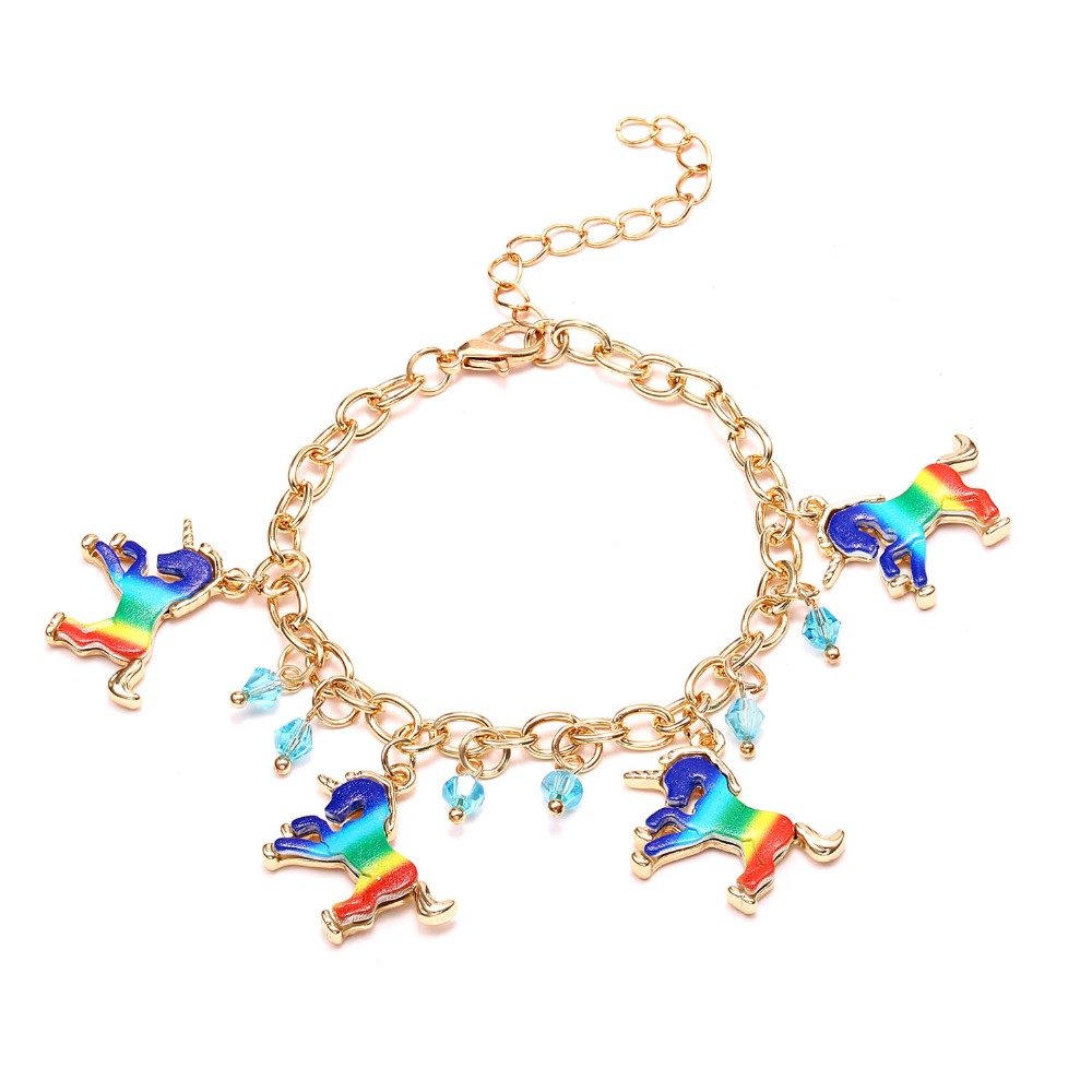 Sparkly Unicorn Charm Bracelet - Colorful Rainbow Star Disc Animal Bracelet for Kids & Teens | Perfect for Birthday Gifts, Party Favors & Everyday Wear