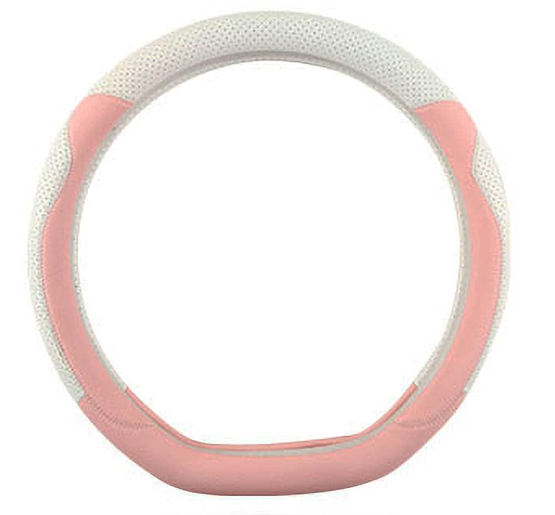 Stylish Cat Ear Leather Steering Wheel Cover for Women - 15 Inch (38cm) Universal Fit D-Shaped Steering Wheel Cover - Soft Pink & White PU Leather - Perfect for Car Accessories & Cute Interior Decor