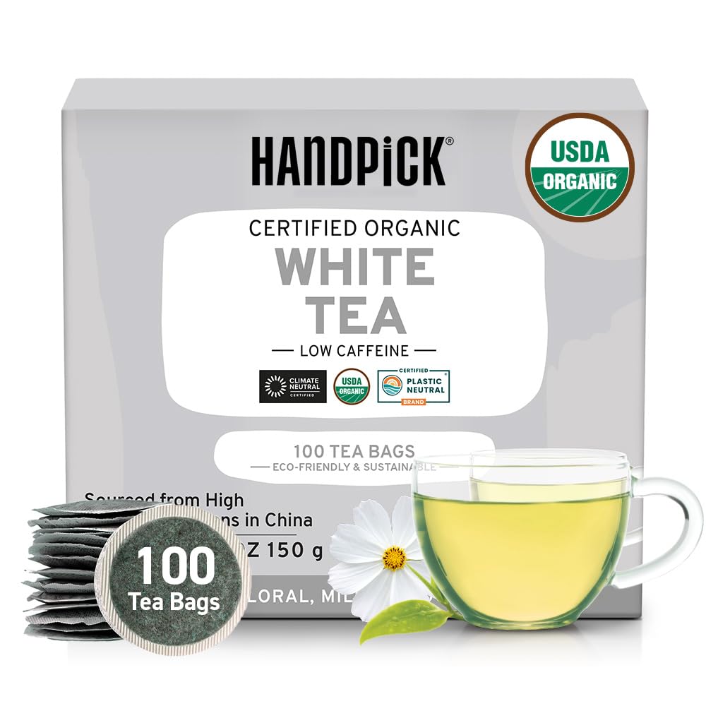 Premium Organic White Tea Bags - 100 Count | USDA Certified, 100% Pure & Natural | Mild Flavor, Smooth Taste | Eco-Friendly Packaging | Perfect for Relaxation, Detox & Daily Wellness