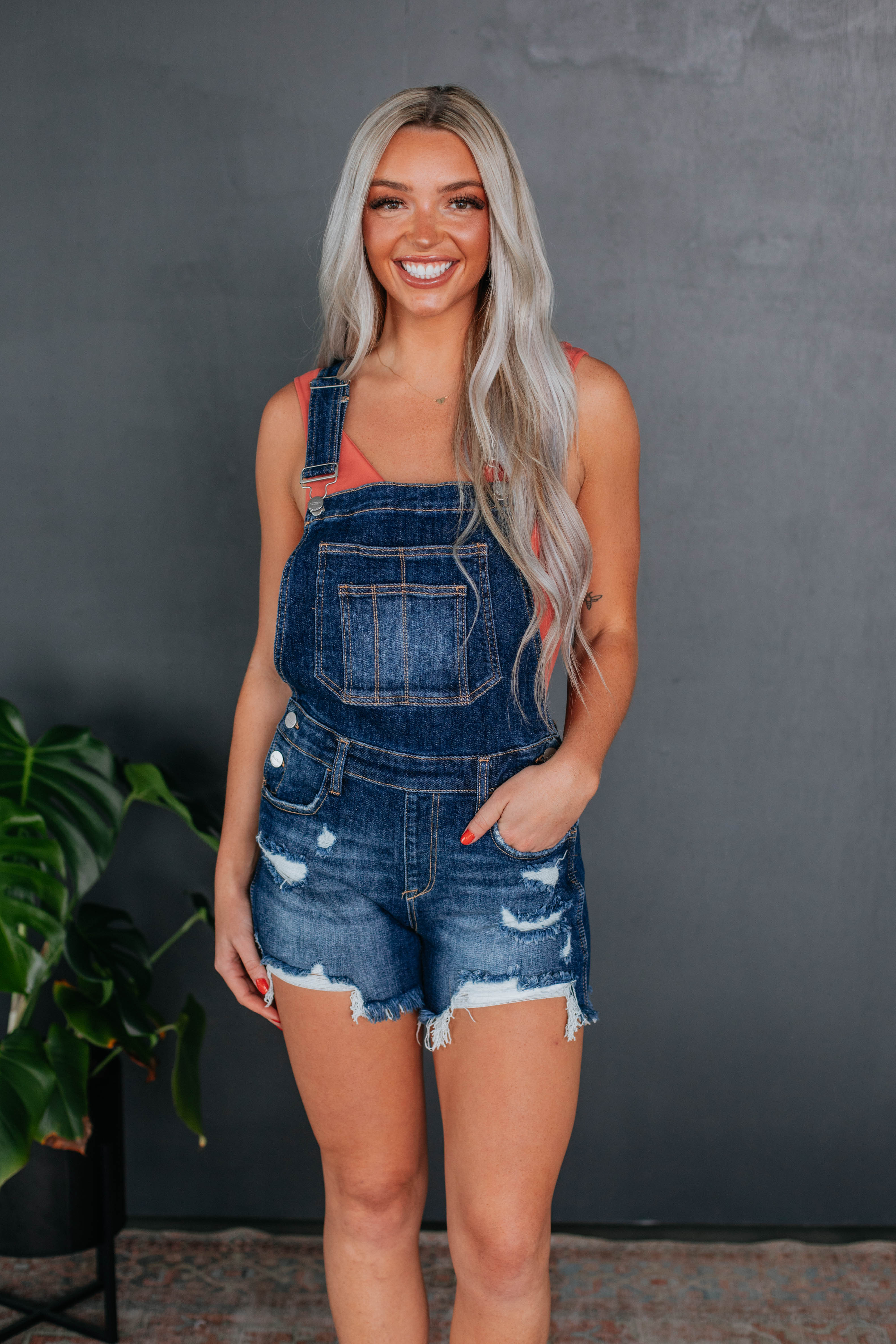 Gemini Risen Women's Denim Short Overalls - Dark Wash Jeans for Casual Wear & Summer Outfits