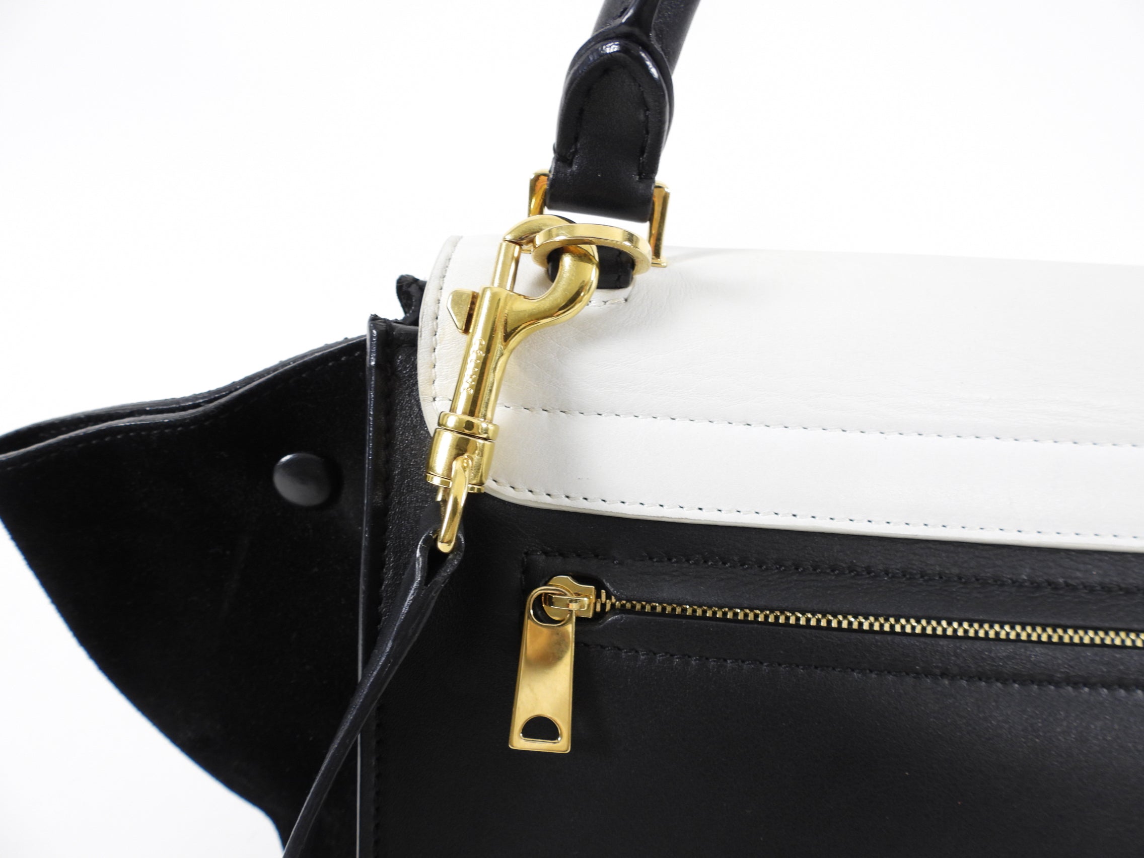Celine Medium Trapeze Two-Way Handbag in Black & White - Stylish Crossbody & Shoulder Bag for Work, Travel & Everyday Use