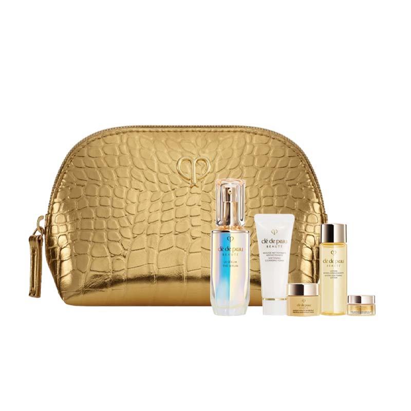Radiant Essentials Collection - 5 Piece Serum Gift Set with Gold Cosmetic Travel Bag | Perfect for Skincare Routine & Travel