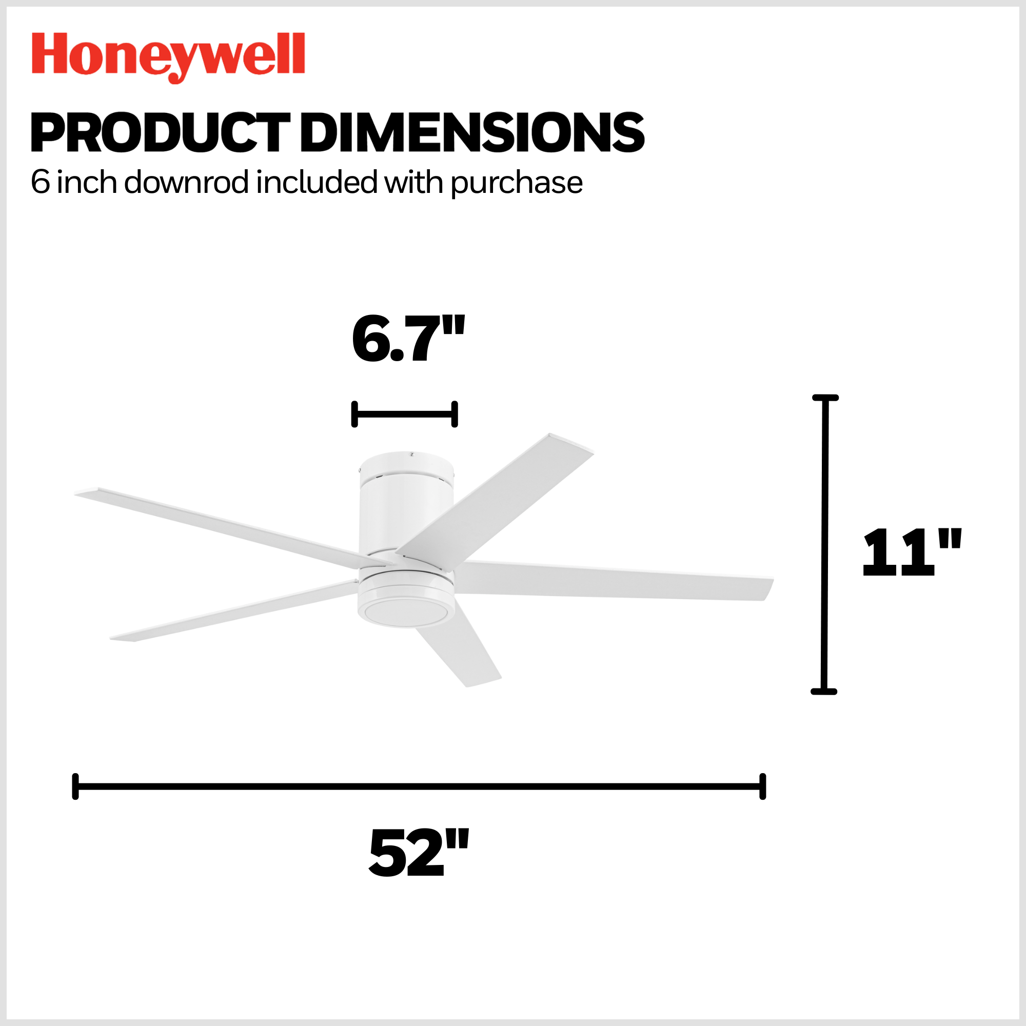 52 Inch Honeywell Graceshire White Ceiling Fan with Light Kit & Remote Control - Perfect for Living Room, Bedroom, and Outdoor Covered Patio