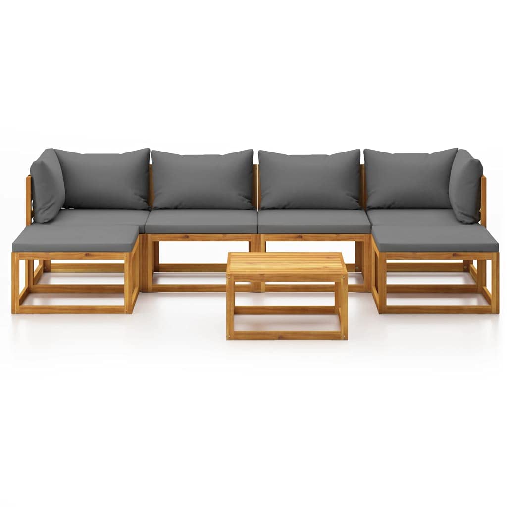 7-Piece Outdoor Patio Furniture Set - Acacia Wood Garden Sectional Sofa with Cushions, Coffee Table & 2 Footrests - Perfect for Backyard, Poolside or Deck Relaxation