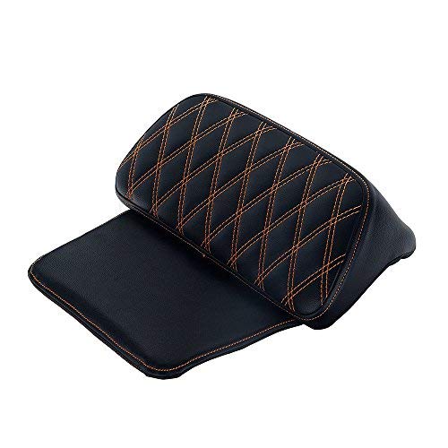 Premium Chopped Backrest Pad with Diamond Pattern & Orange Stitching - Perfect Fit for 2014+ Harley Davidson Tour-Pak Luggage | Comfortable Motorcycle Seat Cushion for Long Rides & Road Trips