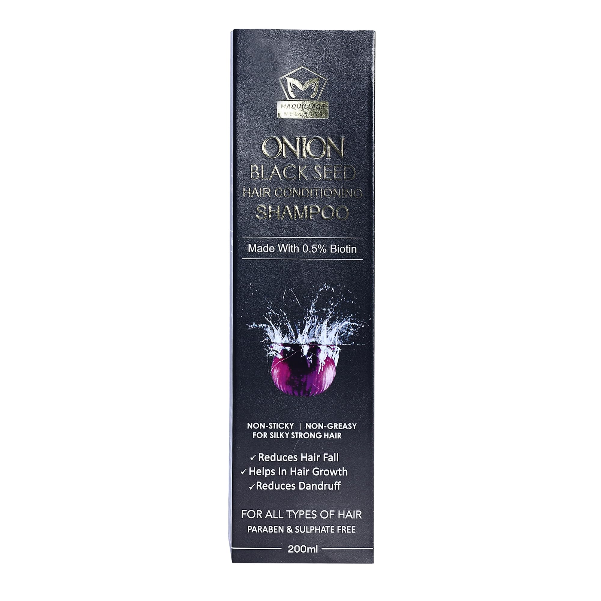 Onion Black Seed Hair Growth Shampoo - Biotin Enriched for Anti Hair Fall & Stronger Hair | Sulfate & Paraben Free 200ml | Promotes Thicker, Silkier Hair for Daily Use & Scalp Care