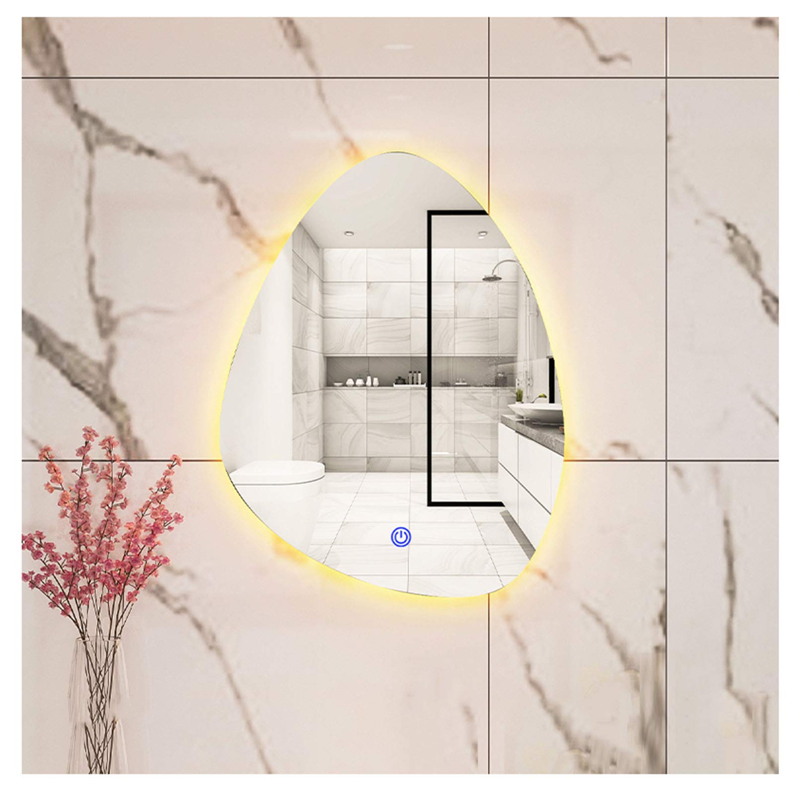JWZQ Illuminated LED Bathroom Mirror - Water Drop Shaped Smart Makeup Mirror with Frameless Backlight, Perfect for Vanity, Dressing Room & Modern Bathroom Decor