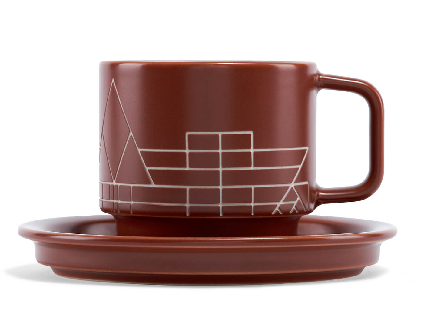 Frank Lloyd Wright Terra Teacup and Saucer Set - Mid-Century Modern Ceramic Tea Cup with Saucer - Perfect for Afternoon Tea, Home Decor, and Gift Giving