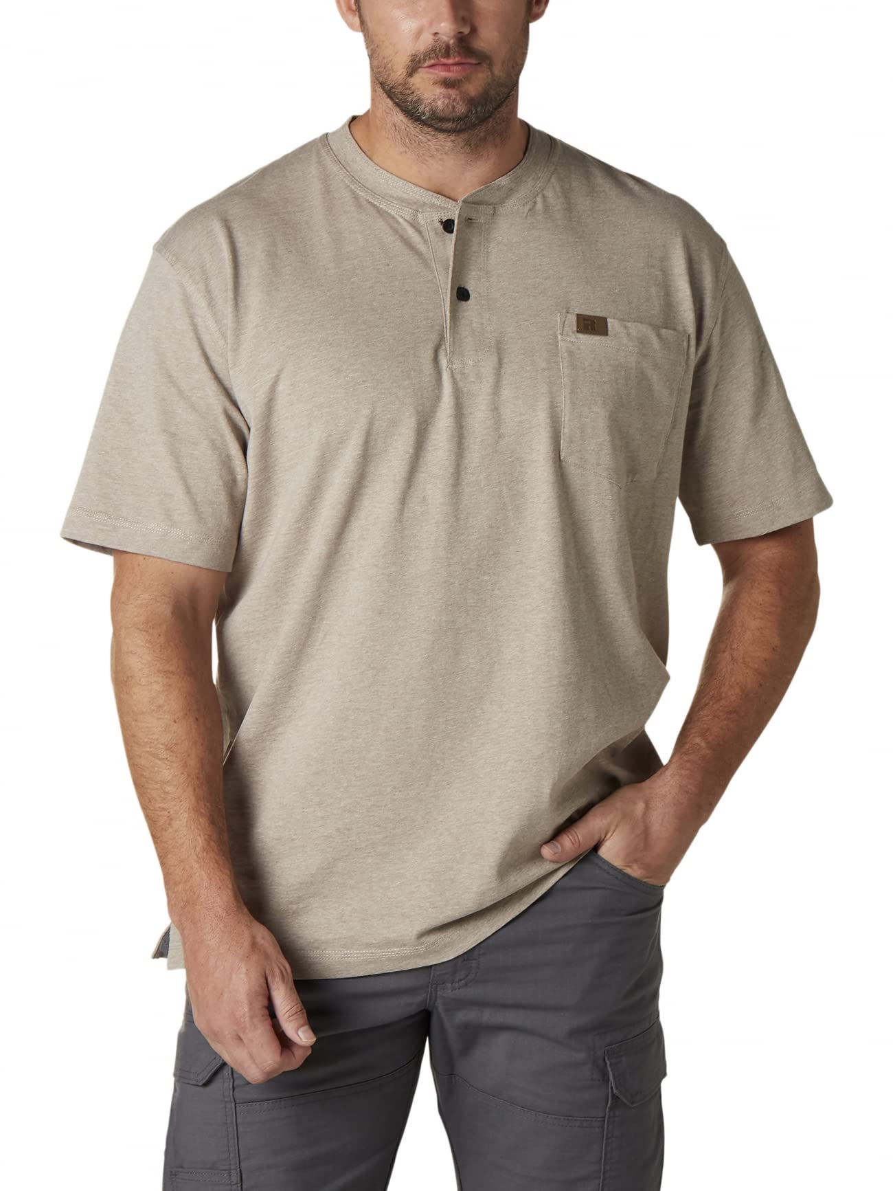 Wrangler Riggs Workwear Men's Short Sleeve Henley Shirt - Durable Cotton Work Shirt for Construction, Landscaping & Outdoor Jobs