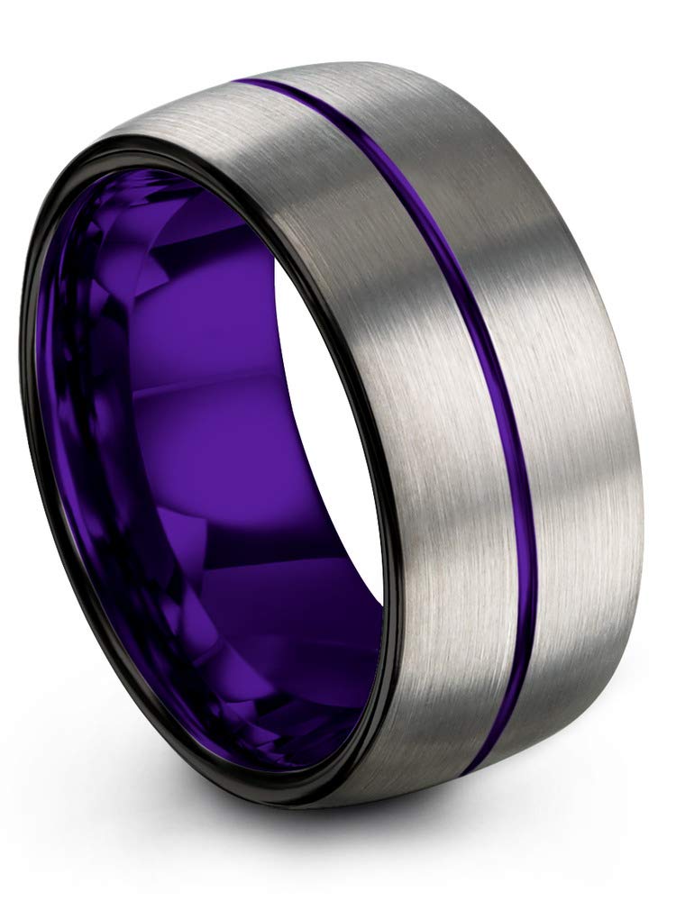 Tungsten Carbide Wedding Band Ring for Men & Women - 10mm Blue Black Center Line, Dome Grey Brushed/Polished - Custom Engraved Anniversary & Engagement Ring - Perfect for Weddings, Proposals & Special Occasions
