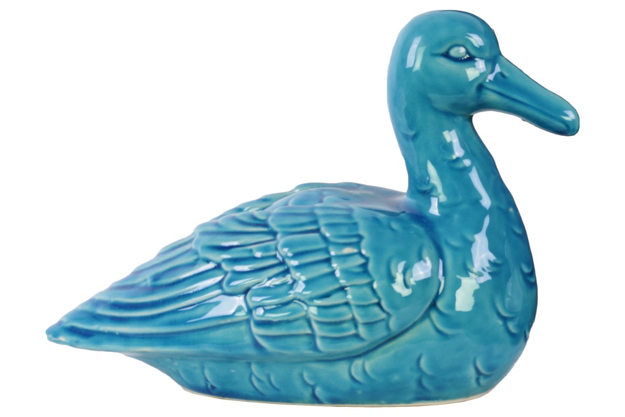 Ceramic Sitting Goose Figurine - Glossy Turquoise Home Decor, Cute Animal Statue for Living Room, Garden, Office Desk Decoration