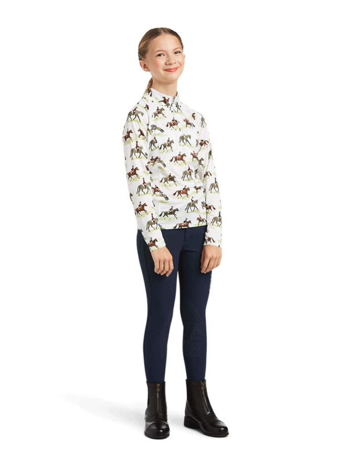 Ariat Kids Sunstopper Baselayer Top - UPF 50+ Sun Protection, Moisture-Wicking & Breathable for Outdoor Activities, Hiking, and Sports (Style: Good Show Print)