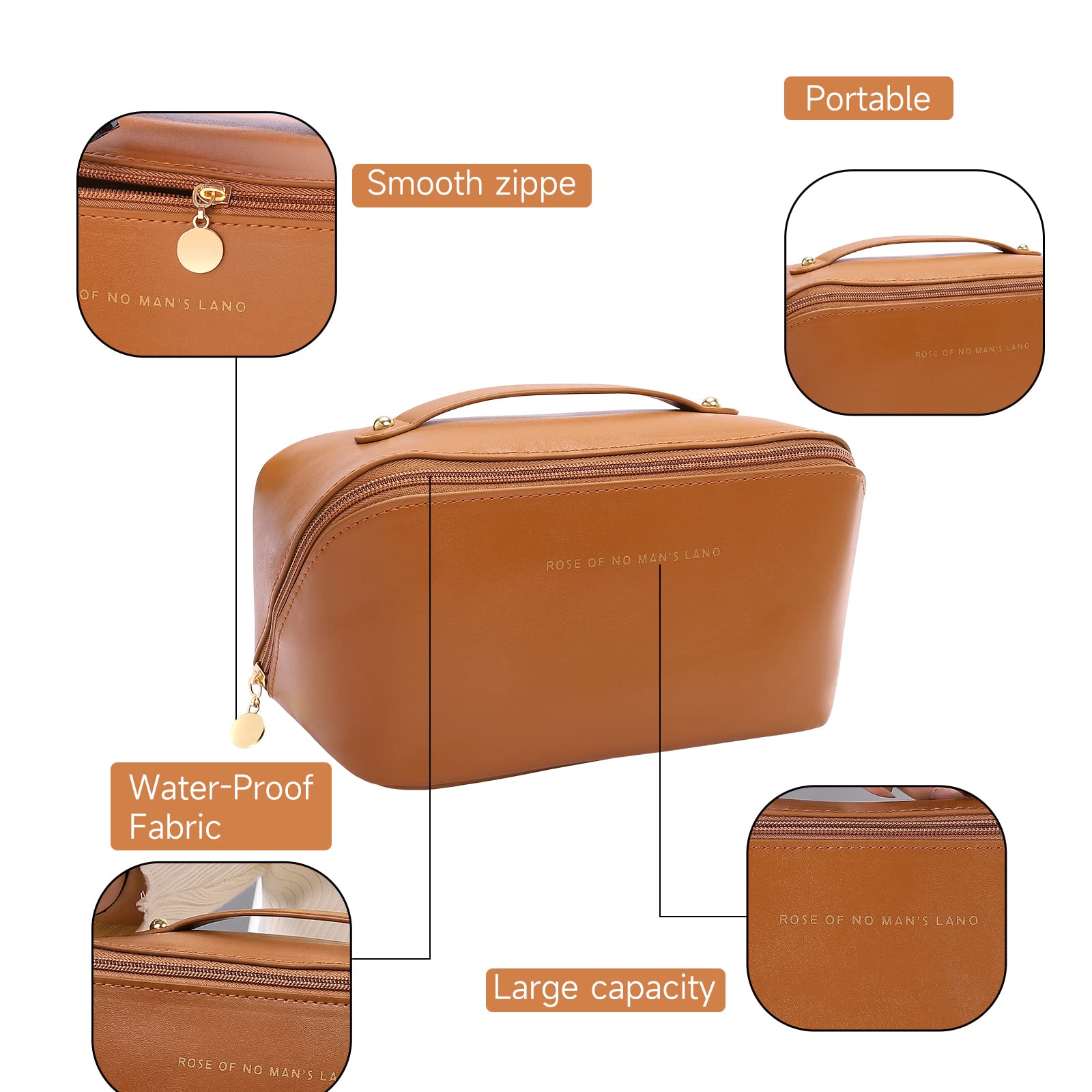 Waterproof Travel Makeup Bag for Women - Large Capacity Cosmetic Organizer (Brown) | Perfect for Vacation, Gym & Daily Essentials Storage