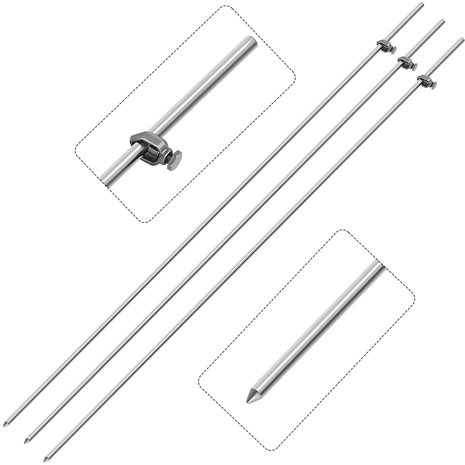 Gisafai 3-Pack 4 ft Copper Grounding Rod Kit with Clamp - Portable Electrical Grounding for Electric Fences, Satellite Dishes, Generators & Earthing (Silver) | Perfect for Home, RV & Outdoor Safety