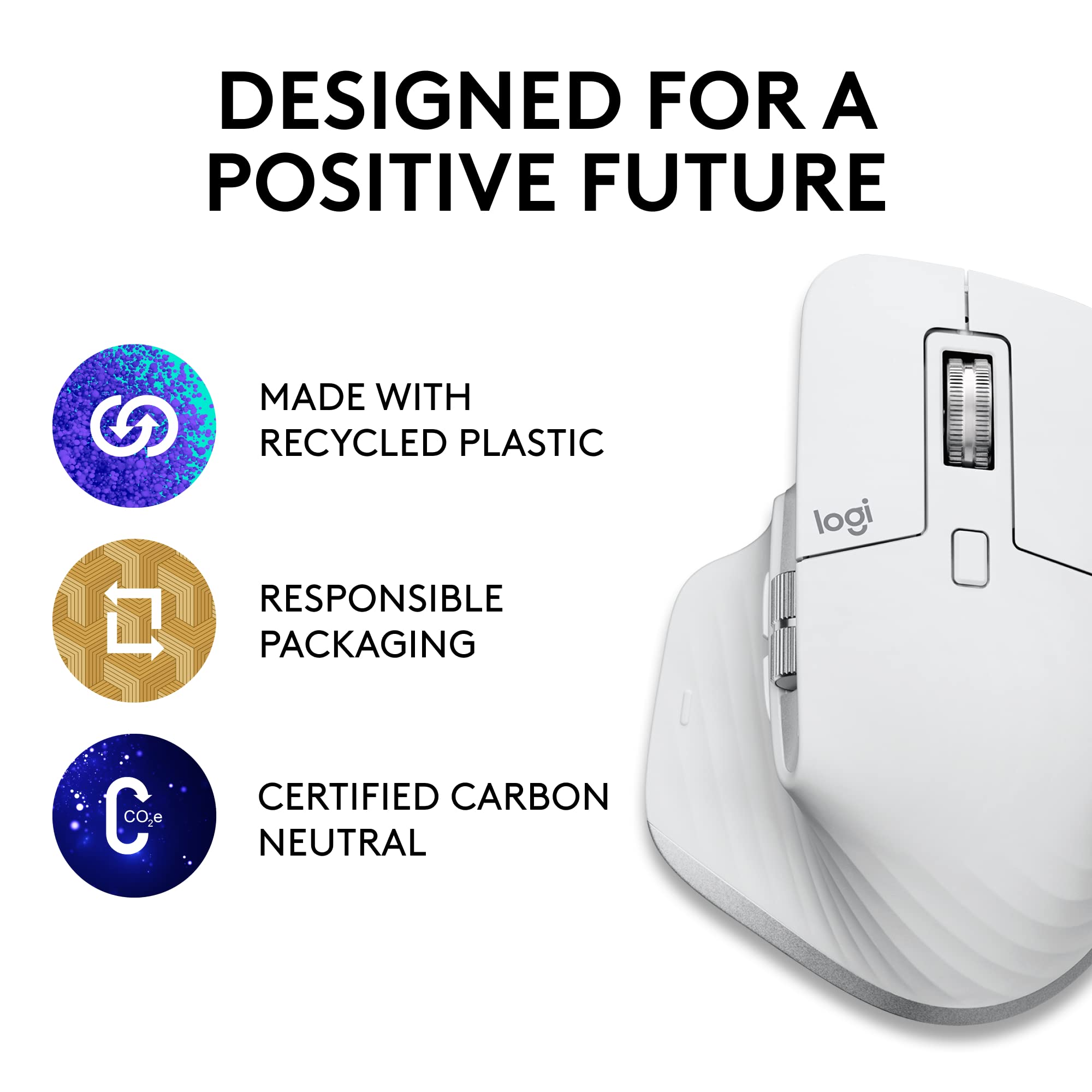 Logitech MX Master 3S Wireless Bluetooth Mouse for Mac - Ultra-Fast Scrolling, Ergonomic Design, 8000 DPI Precision, Silent Clicks, Glass Surface Tracking, USB-C Charging - Compatible with MacBook, iPad (Renewed, Pale Grey) - Perfect for Office Work, Graphic Design & Video Editing
