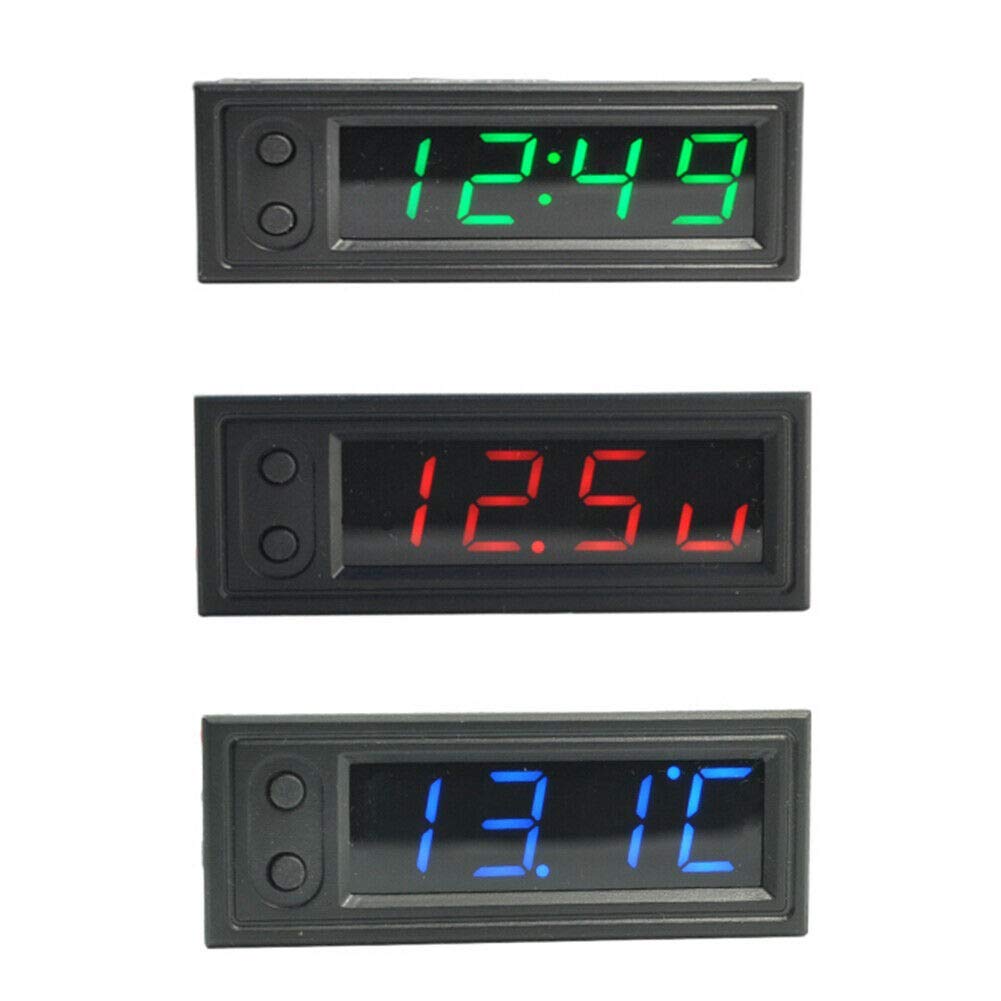 12V Car LED Digital Clock with Temperature & Voltmeter - 3-in-1 Multifunctional Gauge with Backlight for Dashboard - Perfect for Night Driving, Road Trips & Vehicle Monitoring