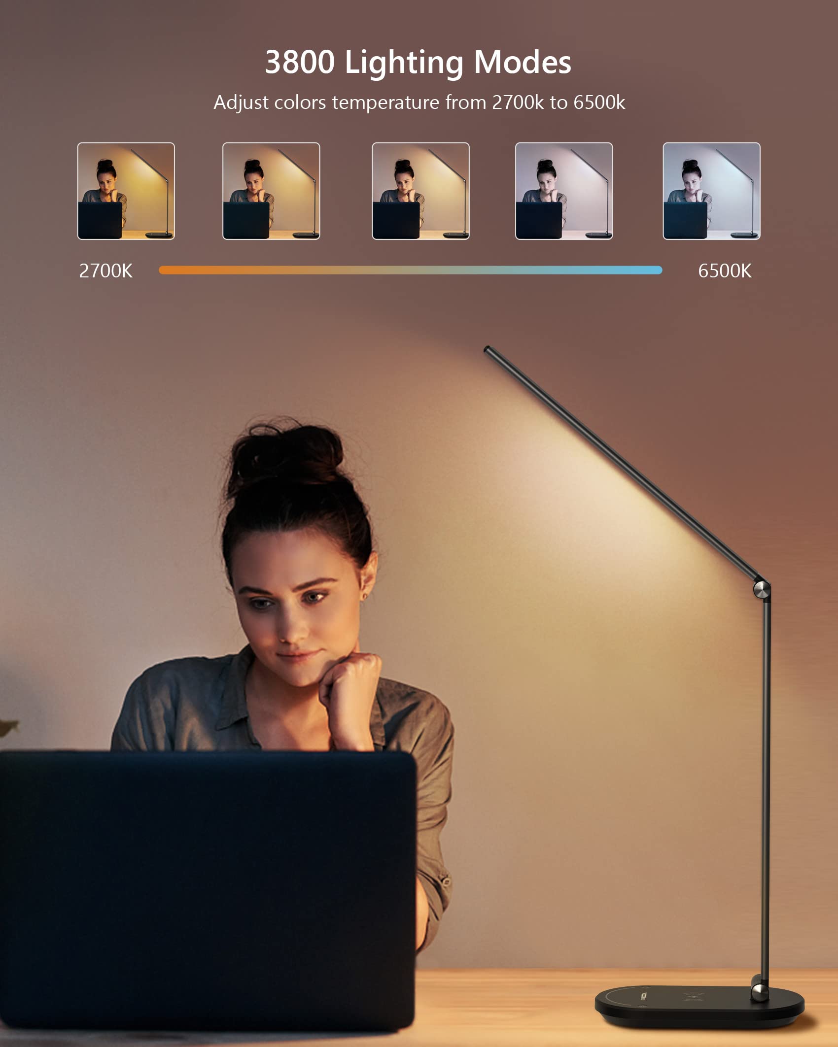 VOCOlinc Smart LED Desk Lamp - Eye-Caring Home Office Light with Stepless Dimming & Timer, Works with HomeKit Alexa Google Assistant | Perfect for Reading, Studying, Crafting & Nightstand Lighting