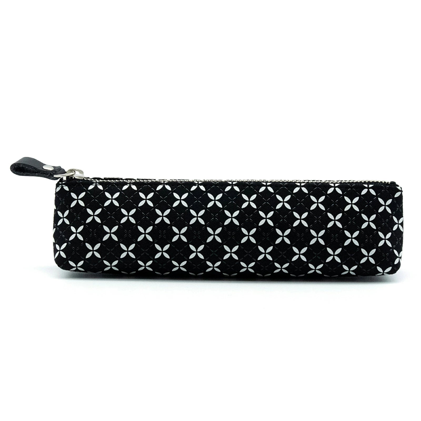 Premium Japanese Deerskin Leather Pencil Case - Koshu Inden Shippo Black Interlocking Circles Pattern - Handmade Traditional Craft Pen Holder for School, Office & Gift Giving