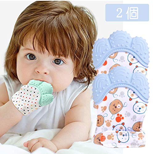 **2-Pack Baby Teething Mittens - Soothing Infant Teething Toys for Pain Relief, BPA-Free & Scratch-Proof (Blue) - Perfect for On-the-Go, Playtime & Sleep**