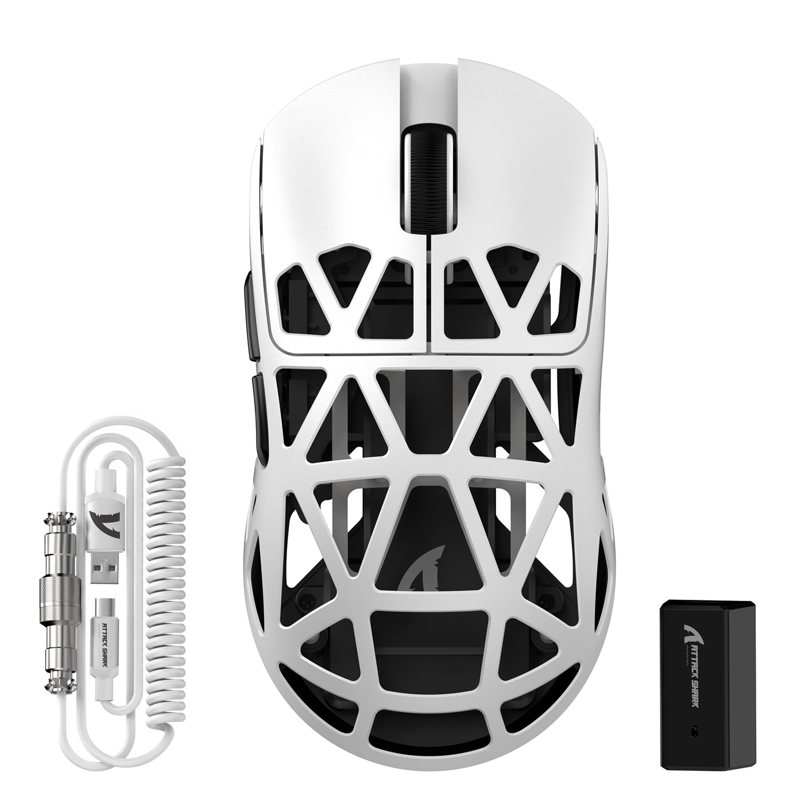 Attack Shark R2PRO 45g Superlight Magnesium Alloy Gaming Mouse - PAW3950 Sensor, 42000DPI, 8000Hz Polling Rate, 2.4G/BT/Wired, Programmable Buttons with Coiled Cable for PC/Mac (White) - Perfect for FPS, MOBA & Esports Gaming