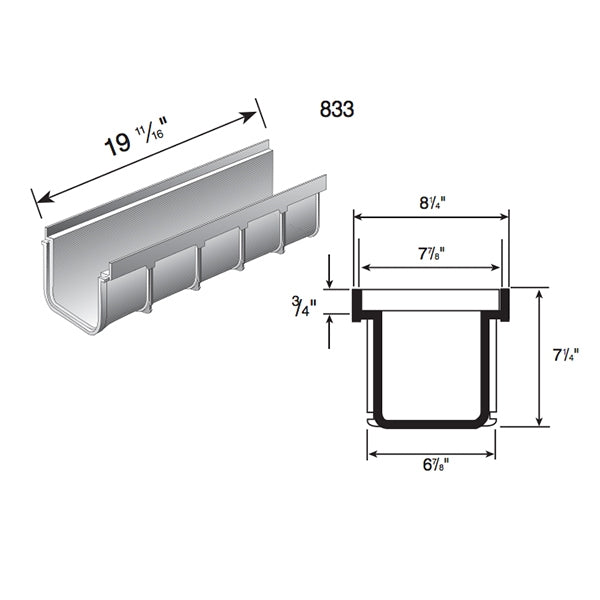 8 Channel Drain NDS 833 Light Grey - Heavy Duty Water Drainage System for Driveways, Patios, and Landscaping