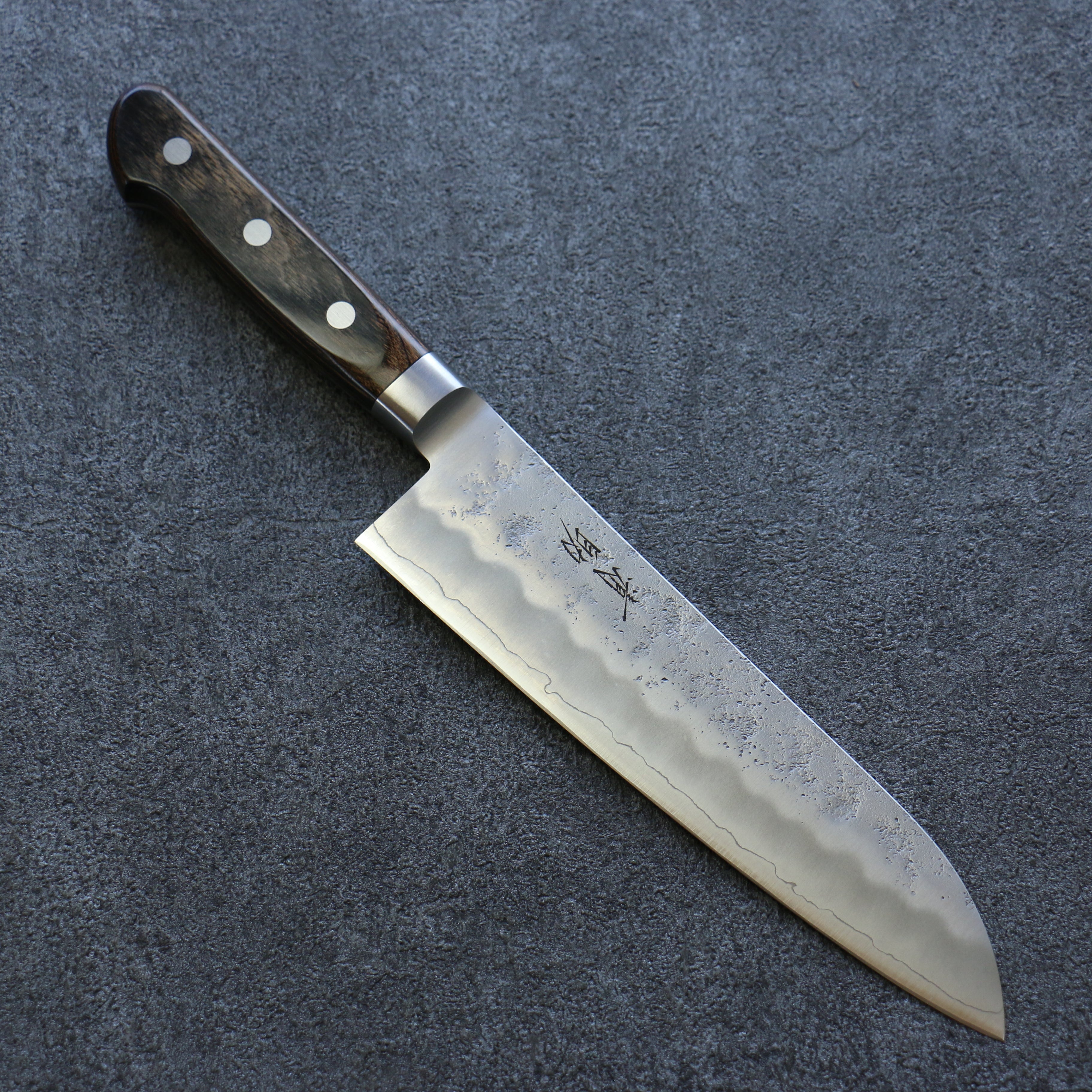Premium Seisuke Silver Steel No.3 Nashiji Santoku Knife 180mm - Japanese Chef Knife with Brown Pakkawood Handle - Perfect for Slicing, Dicing & Chopping Vegetables, Meat & Fish
