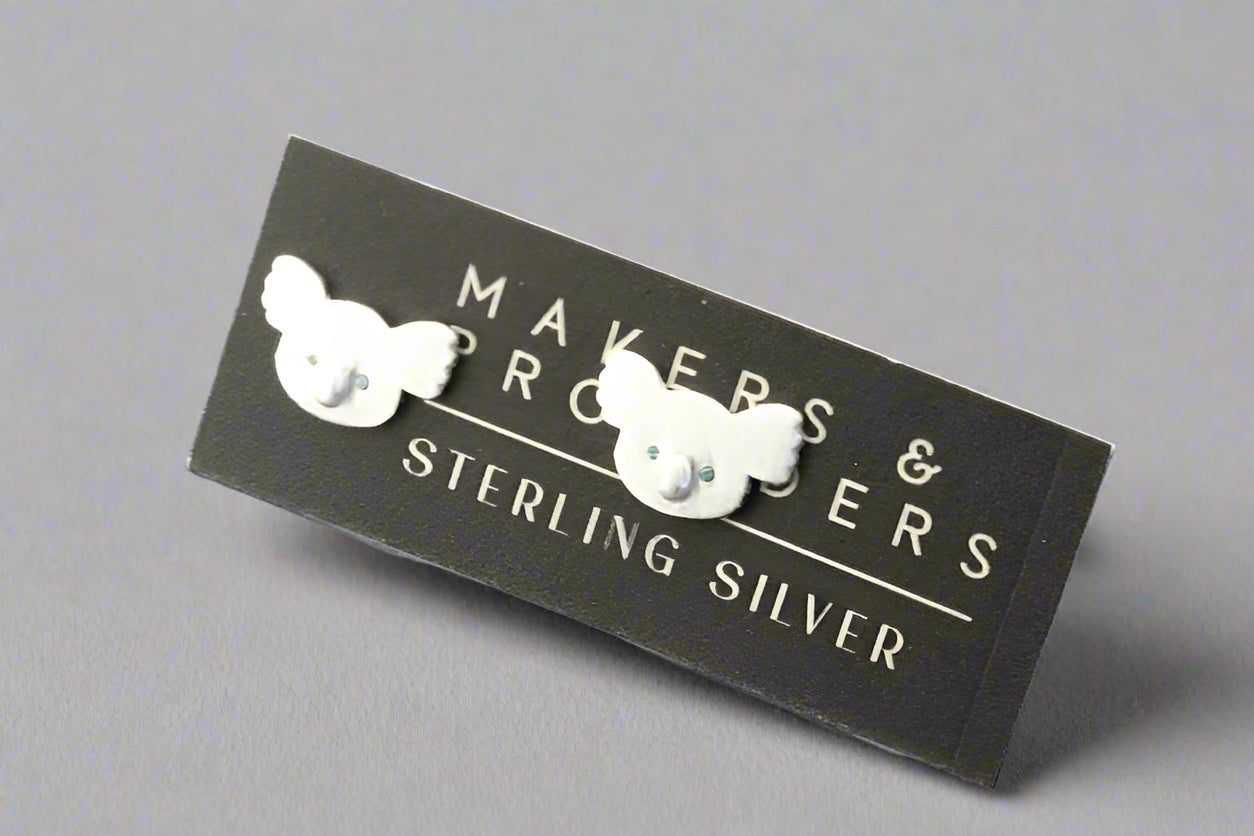 Koala Face Stud Earrings with Blue Eyes - Sterling Silver Jewelry for Women - Perfect for Casual Wear & Gifts