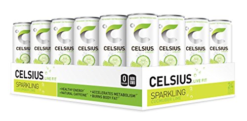 CELSIUS Sparkling Cucumber Lime Fitness Drink - Zero Sugar, Sweetened with Stevia, 12oz Slim Can (24 Pack) | Pre-Workout Energy Boost & Post-Workout Recovery | Gym, Office & Outdoor Hydration