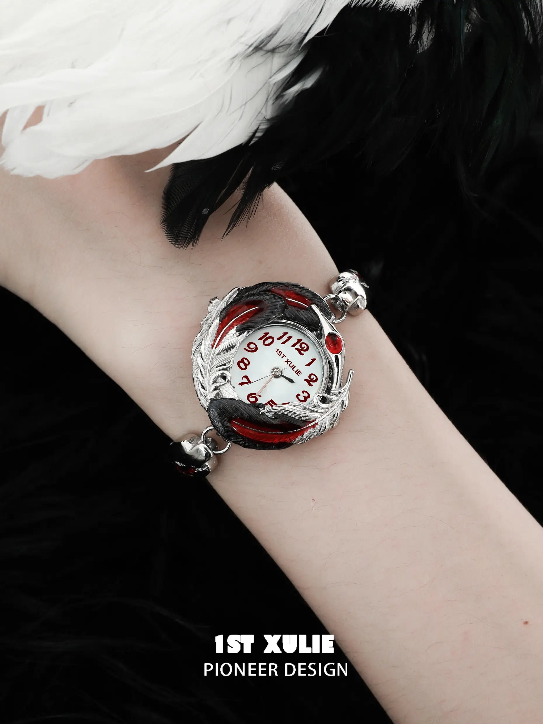18K Platinum Feather Quartz Watch for Women - Elegant Luxury Timepiece with Crane Design - Perfect for Gifts, Weddings & Special Occasions