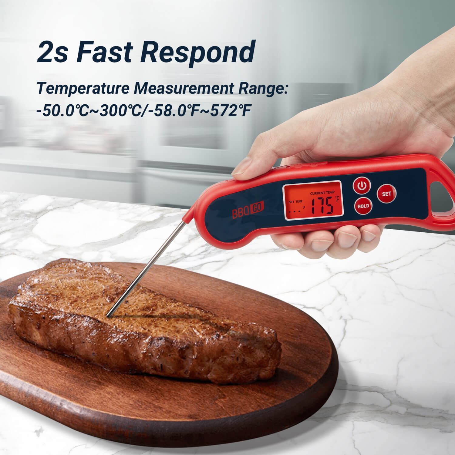 Instant Read Digital Meat Thermometer for Cooking, Grilling, BBQ - Fast & Accurate Food Temperature Probe with Backlit LCD - Perfect for Kitchen, Baking, Outdoor Camping & Home Use