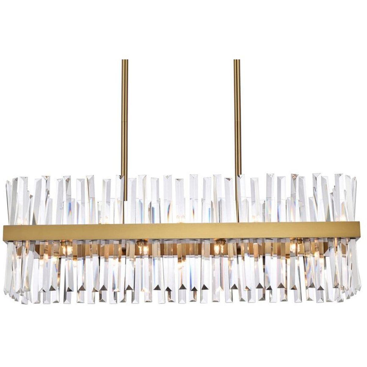 36 Inch Satin Gold Crystal Rectangle Chandelier Light - Modern Dining Room & Foyer Lighting Fixture for Elegant Home Decor