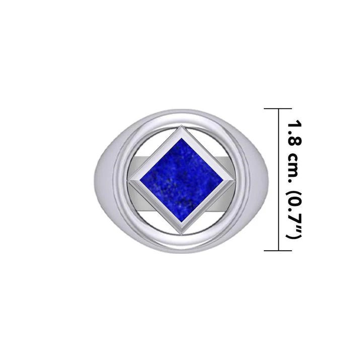 Large Silver Ring with Inlaid NA Recovery Symbol - TRI2442 - Spiritual Jewelry for Addiction Recovery & 12-Step Programs