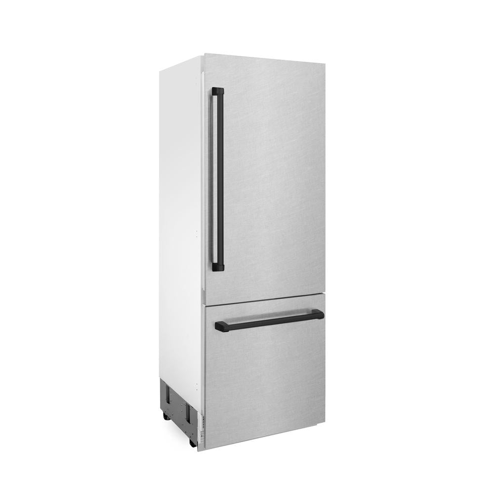 ZLINE Autograph Edition 30-Inch Built-In Bottom Freezer Refrigerator - 16.1 cu.ft Capacity, Water Dispenser & Ice Maker - Satin Stainless Steel with Matte Black Accents (RBIVZ SN 30 MB) - Perfect for Modern Kitchens, Open-Concept Homes & Luxury Appliances Collection