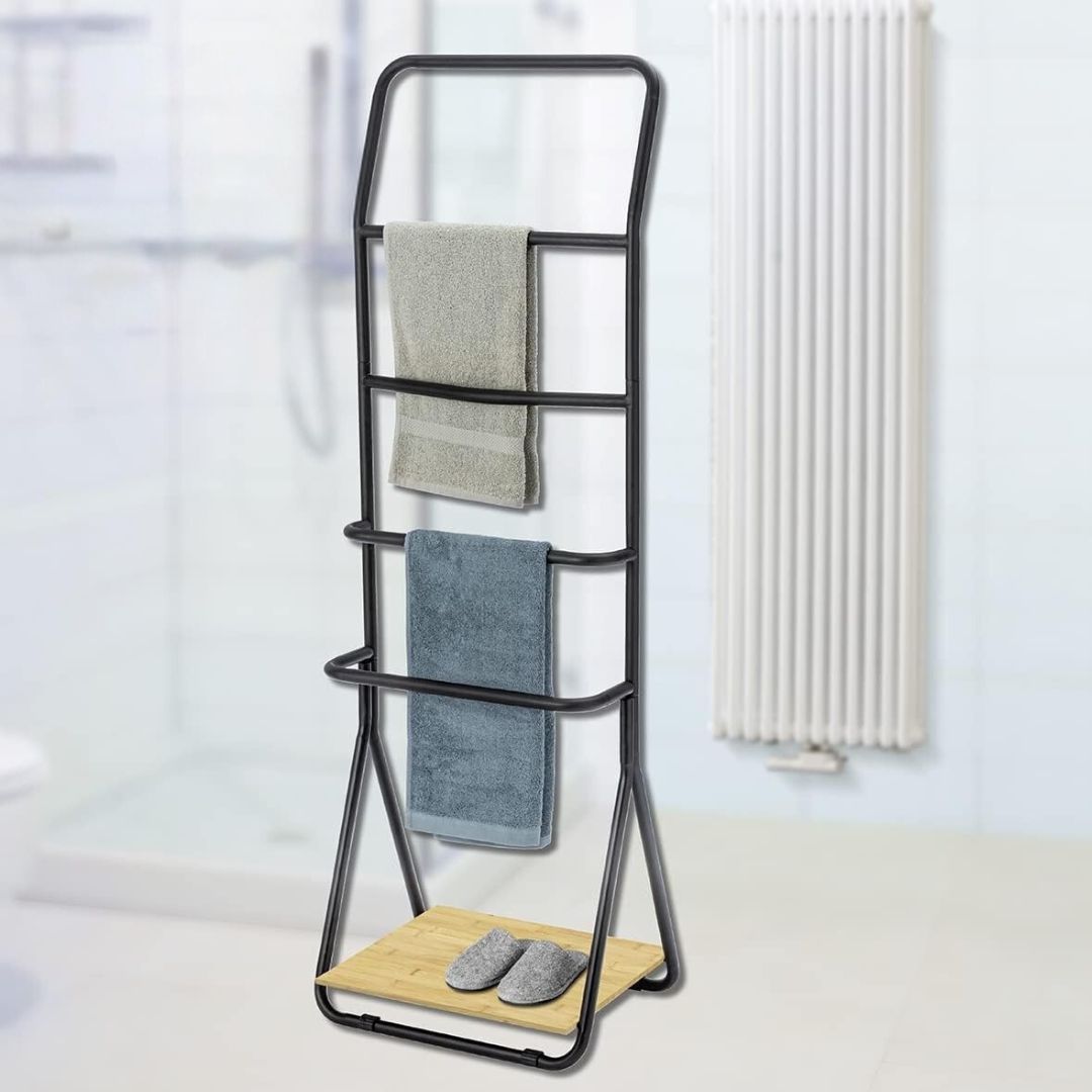 Verona 5-Tier Freestanding Bathroom Towel Rack - Matte Black Finish for Bathroom, Laundry Room & Spa Organization