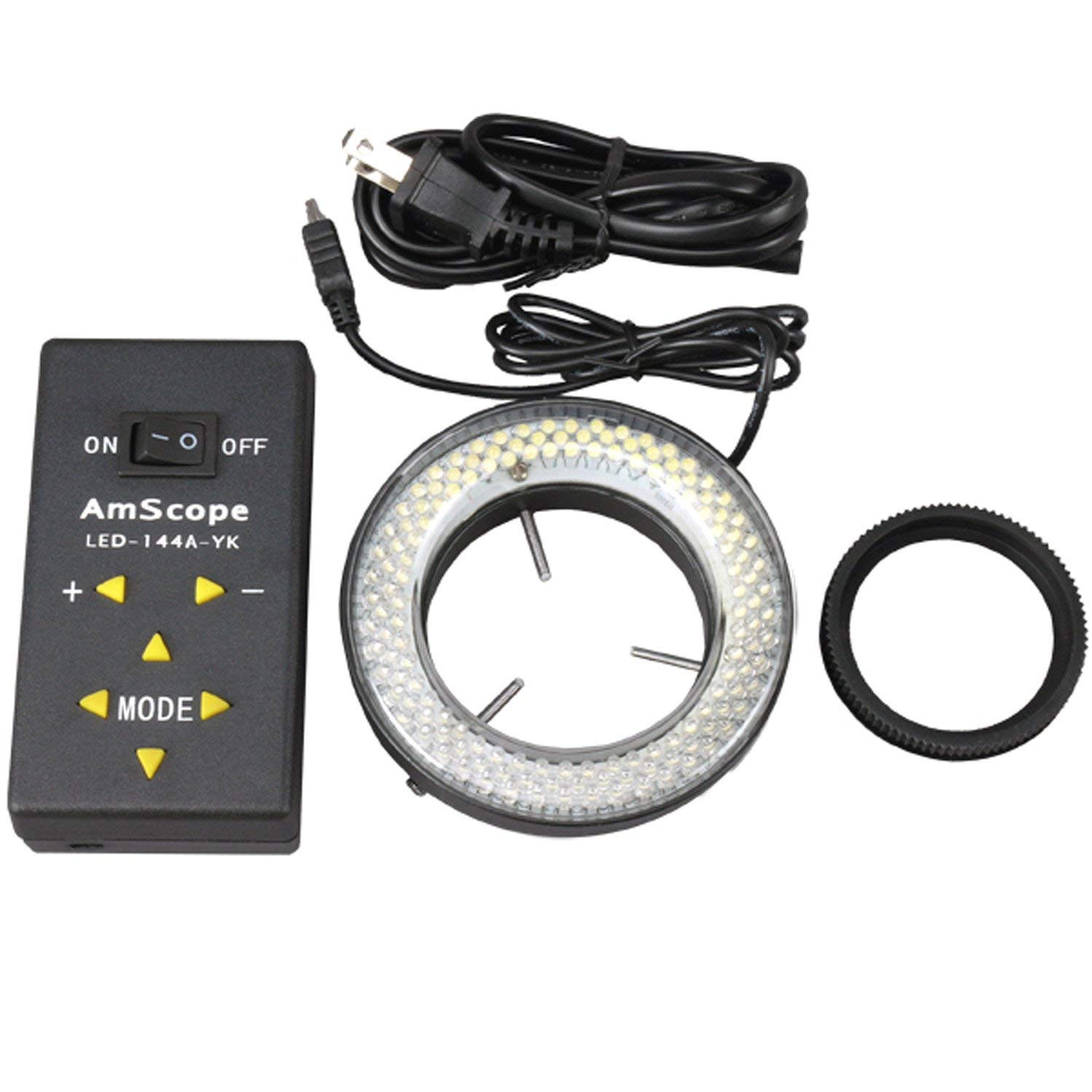 AmScope LED-144A Adjustable 144-LED Microscope Ring Light with Adapter - Compatible with Stereo Microscopes for Lab Research, Jewelry Inspection & PCB Repair